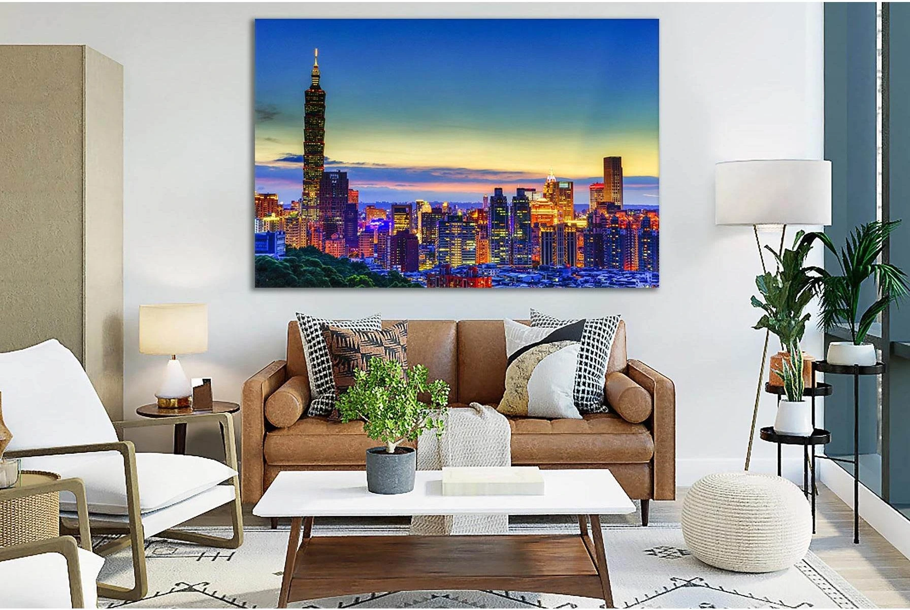 Night Skyscrapers Taiwan №SL305 Ready to Hang Canvas Print - Zellart Canvas Prints 0new, ALL_Products, Cityscapes & Skylines