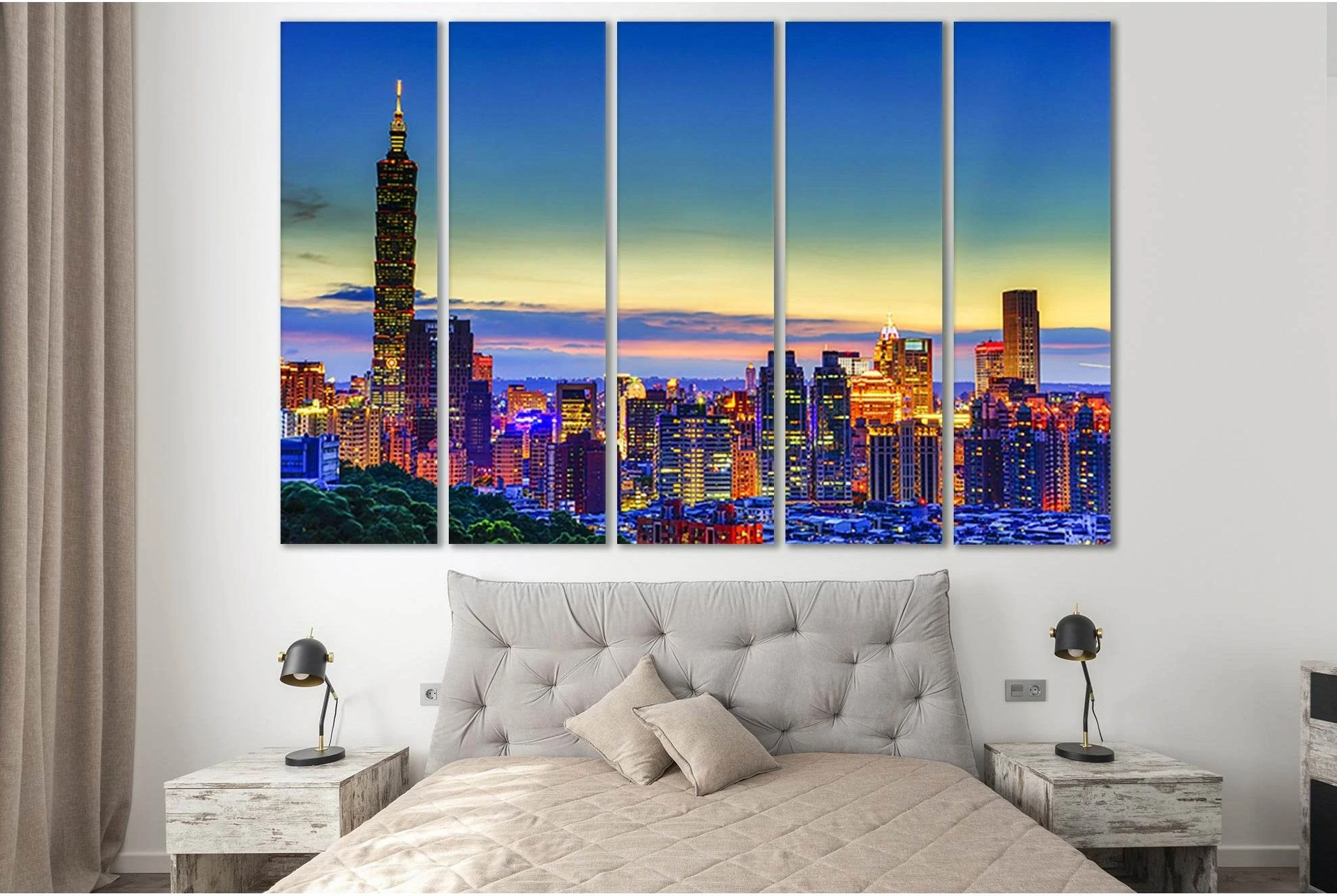 Night Skyscrapers Taiwan №SL305 Ready to Hang Canvas Print - Zellart Canvas Prints 0new, ALL_Products, Cityscapes & Skylines