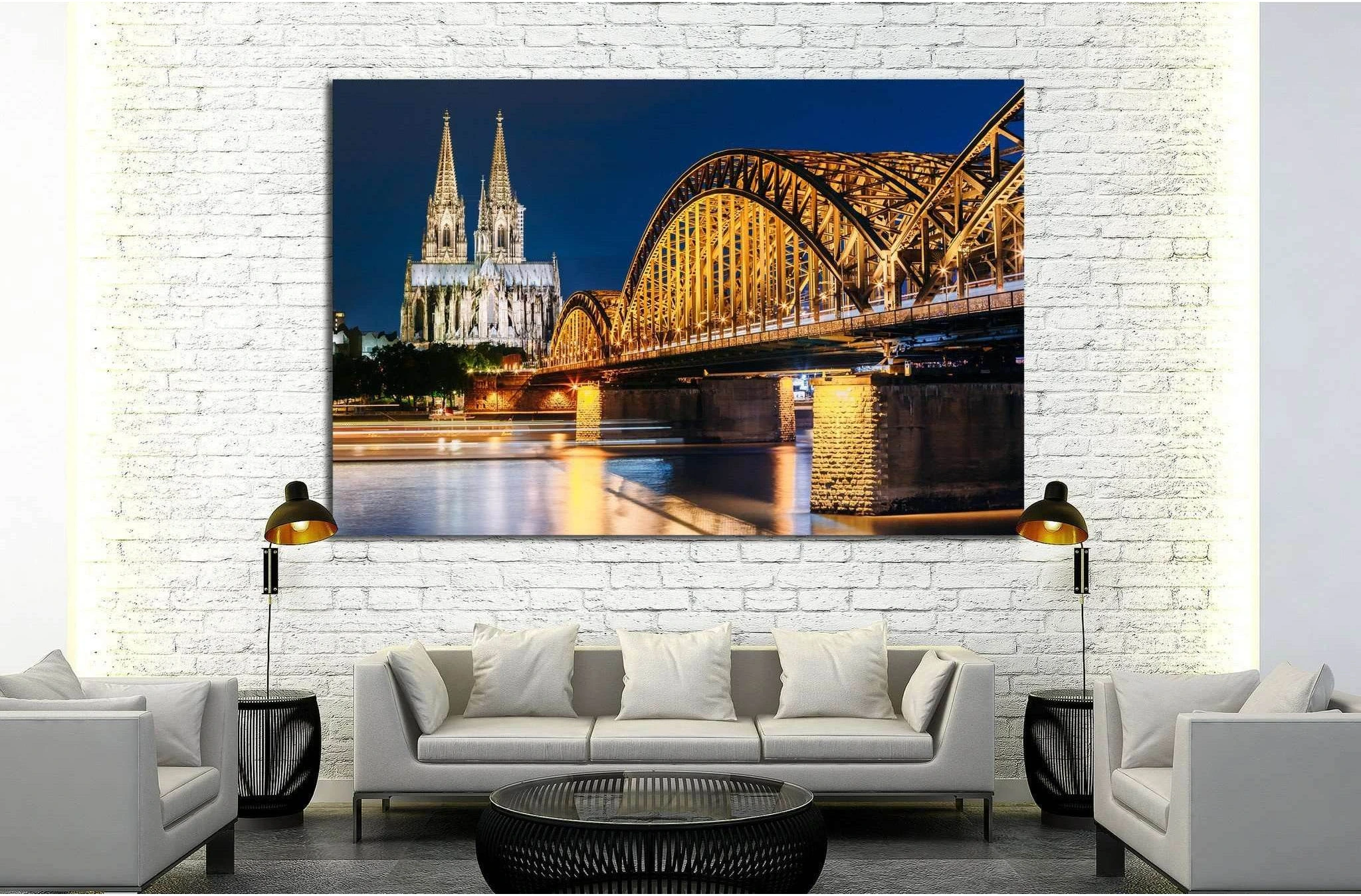 Night View Of Cologne Cathedral №859 Ready to Hang Canvas Print - Zellart Canvas Prints ALL_Products, s-859