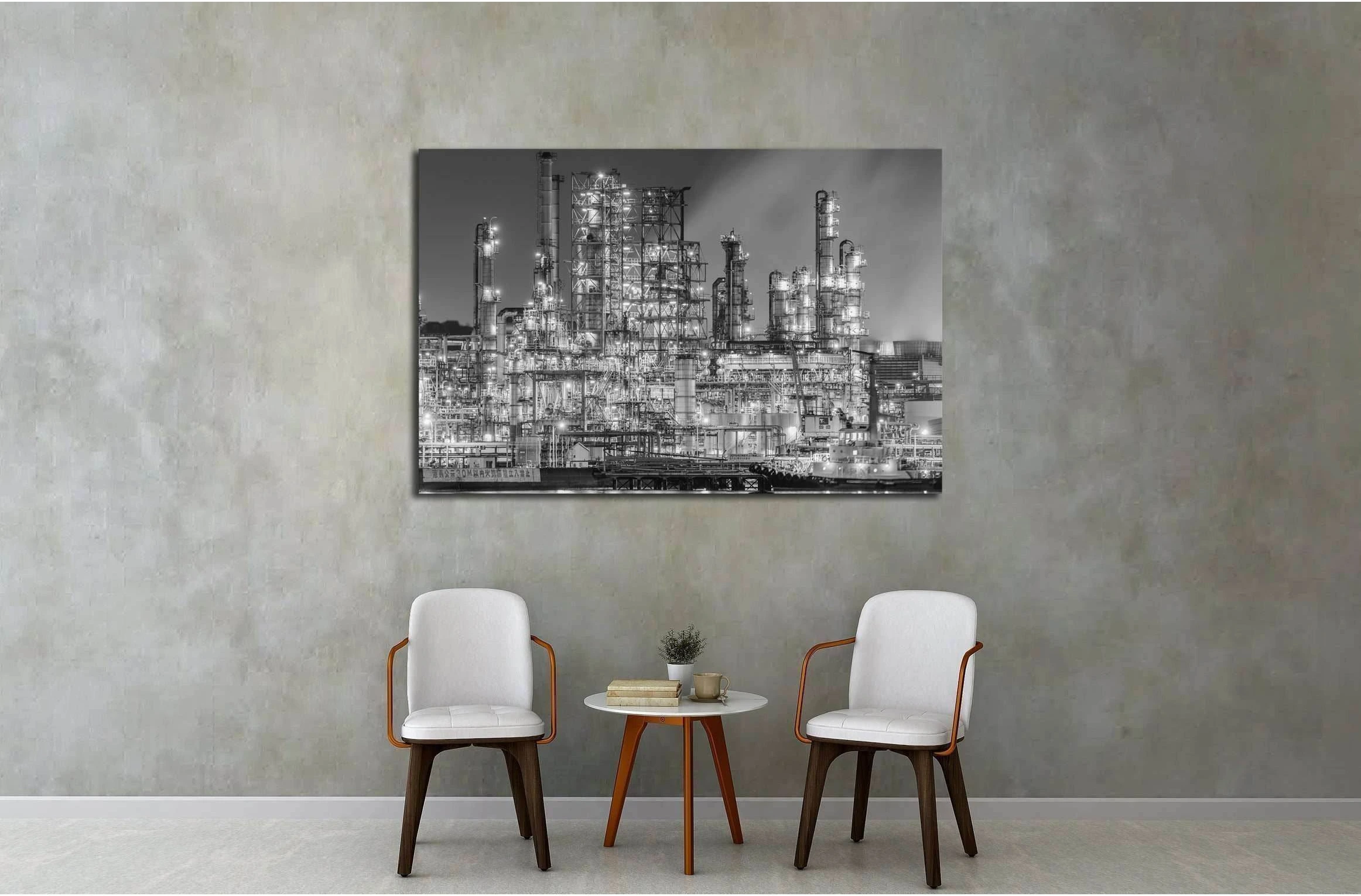 Night view of factory №2412 Ready to Hang Canvas Print - Zellart Canvas Prints ALL_Products, s-2412