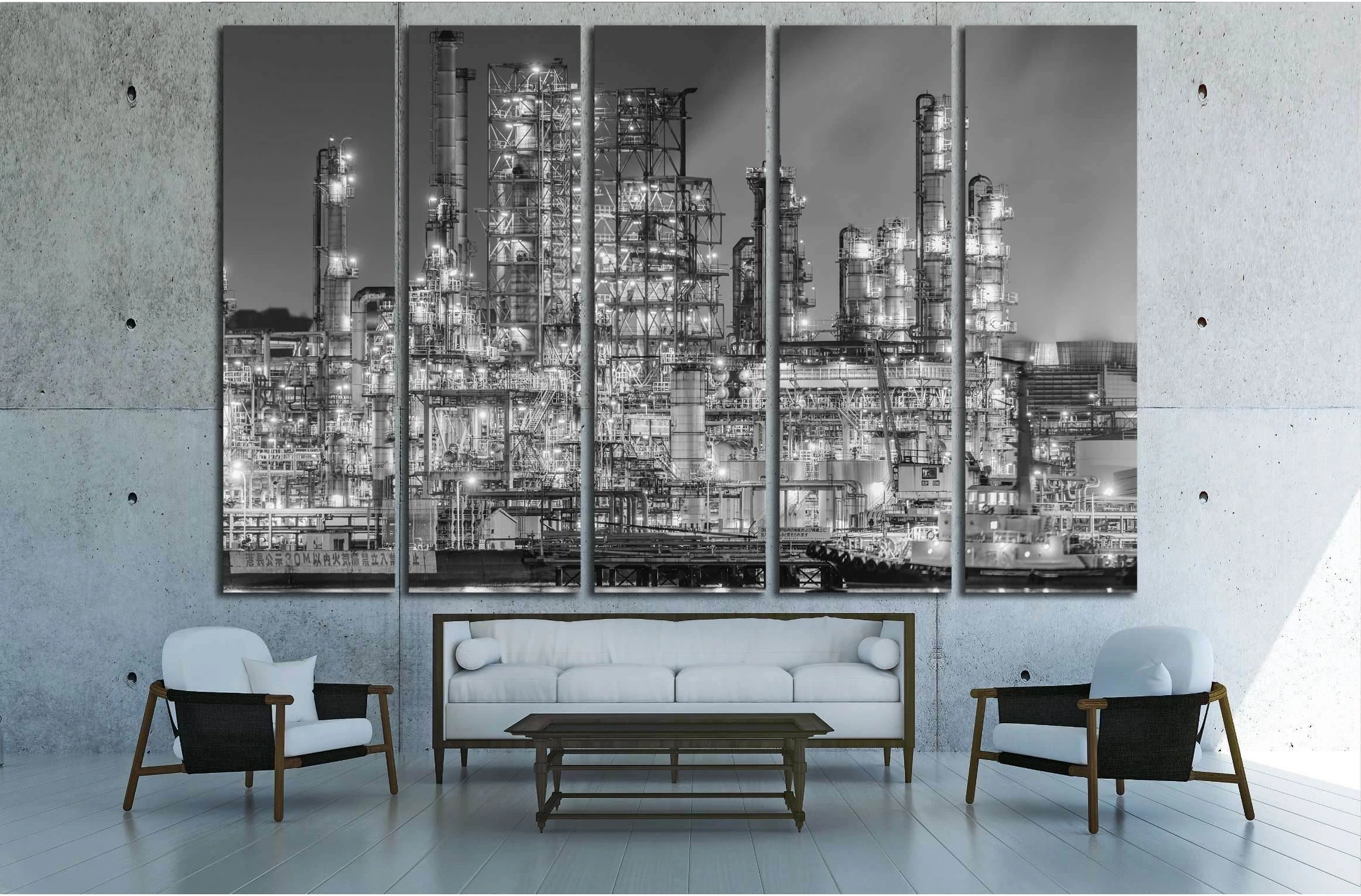 Night view of factory №2412 Ready to Hang Canvas Print - Zellart Canvas Prints ALL_Products, s-2412