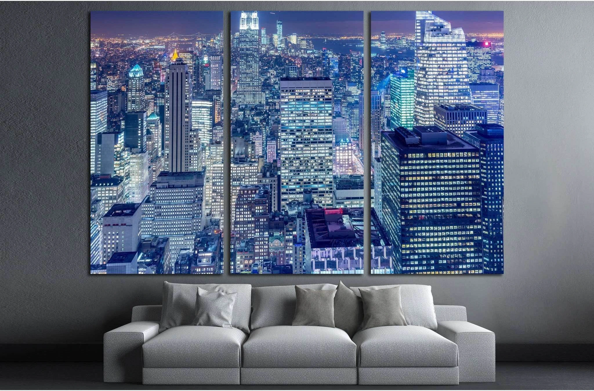 Night view of New York Manhattan during sunset №1566 Ready to Hang Canvas Print - Zellart Canvas Prints 0_NY_ART, ALL_Products, s-1566