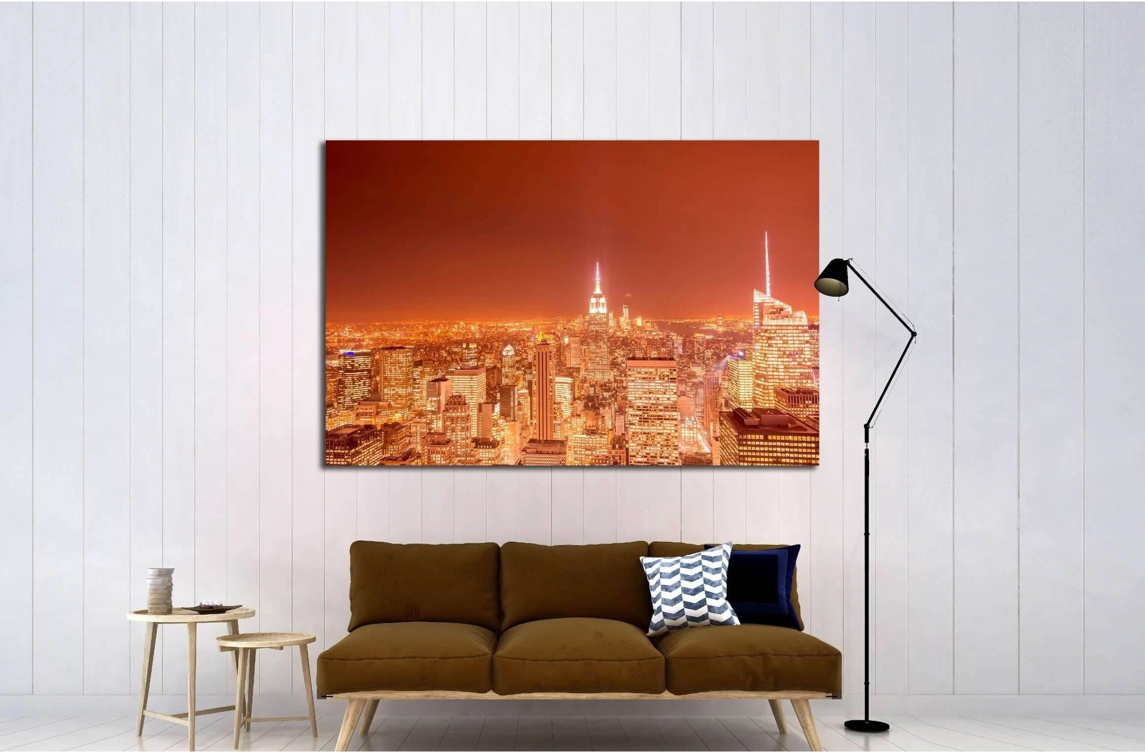 Night view of New York Manhattan during sunset №2403 Ready to Hang Canvas Print - Zellart Canvas Prints 0_NY_ART, ALL_Products, s-2403
