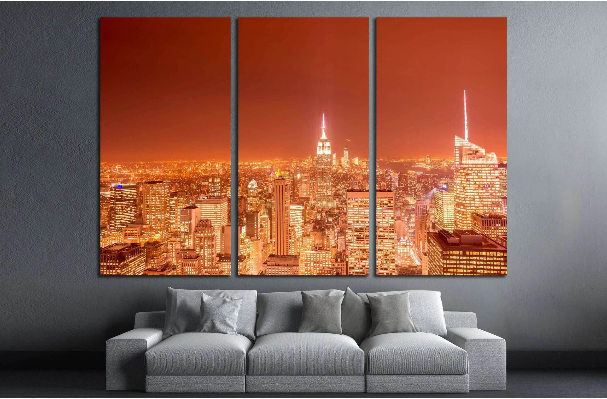 Night view of New York Manhattan during sunset №2403 Ready to Hang Canvas Print - Zellart Canvas Prints 0_NY_ART, ALL_Products, s-2403