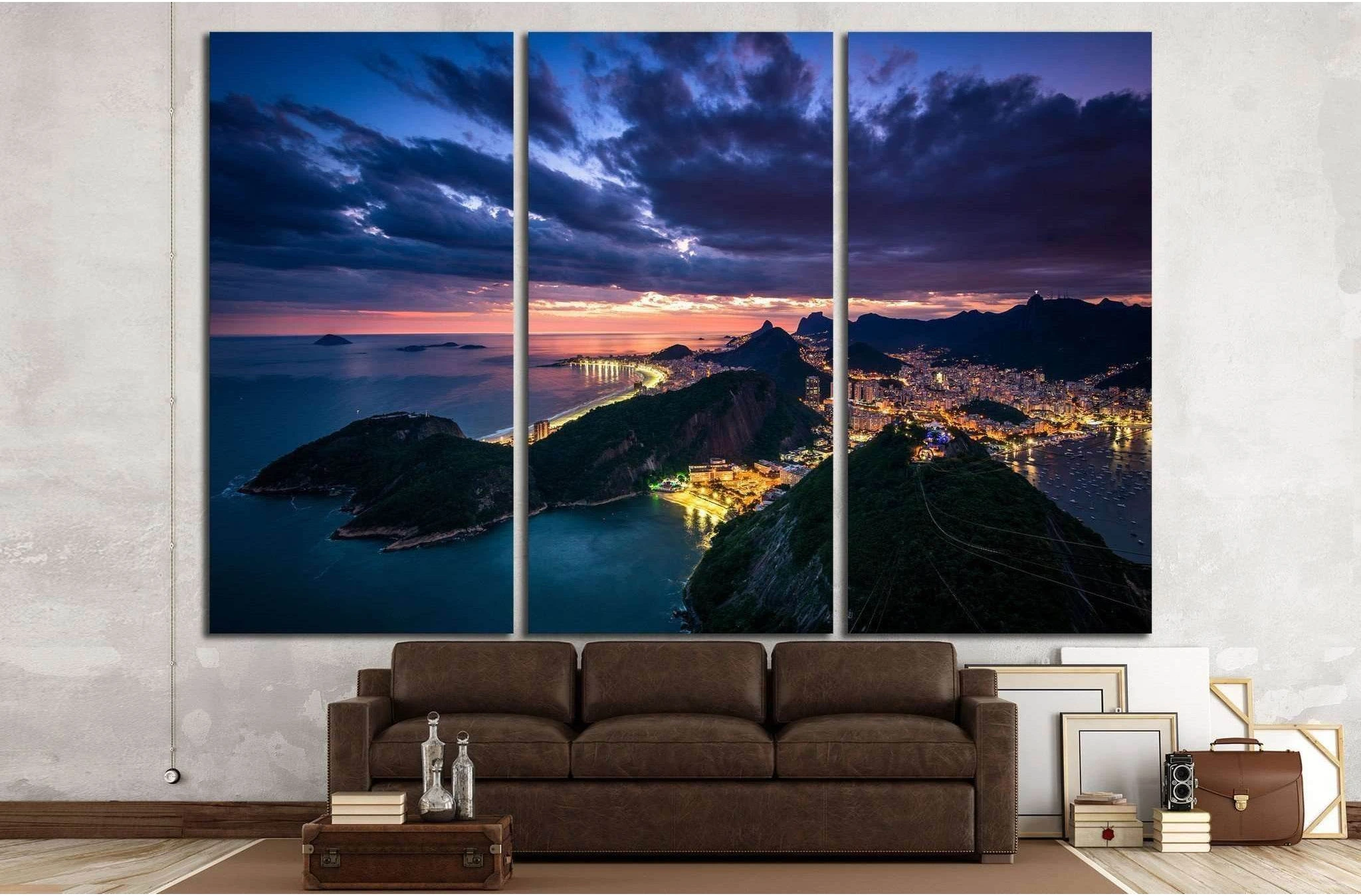 Night View of Rio de Janeiro City From the Sugarloaf Mountain №1318 Ready to Hang Canvas Print - Zellart Canvas Prints ALL_Products, s-1318