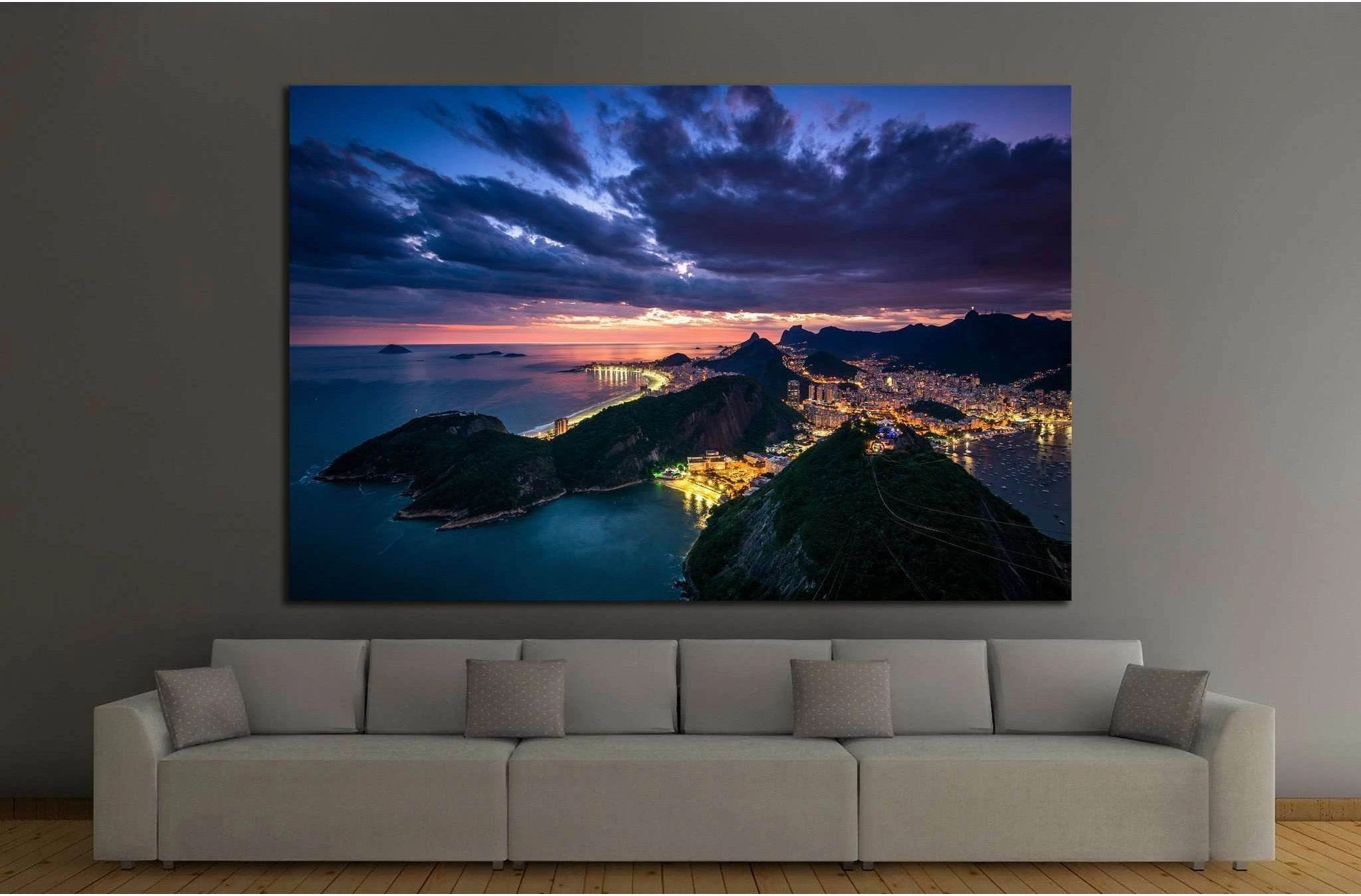 Night View of Rio de Janeiro City From the Sugarloaf Mountain №1318 Ready to Hang Canvas Print - Zellart Canvas Prints ALL_Products, s-1318