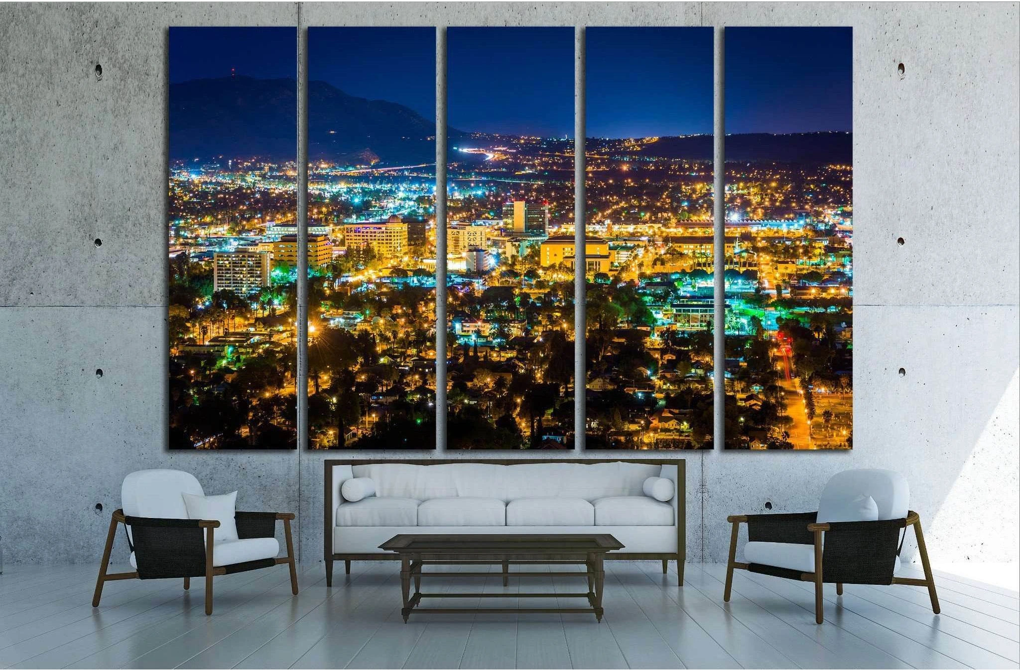 Night view of the city of Riverside, Mount Rubidoux Park, California №1698 Ready to Hang Canvas Print - Zellart Canvas Prints ALL_Products, s-1698