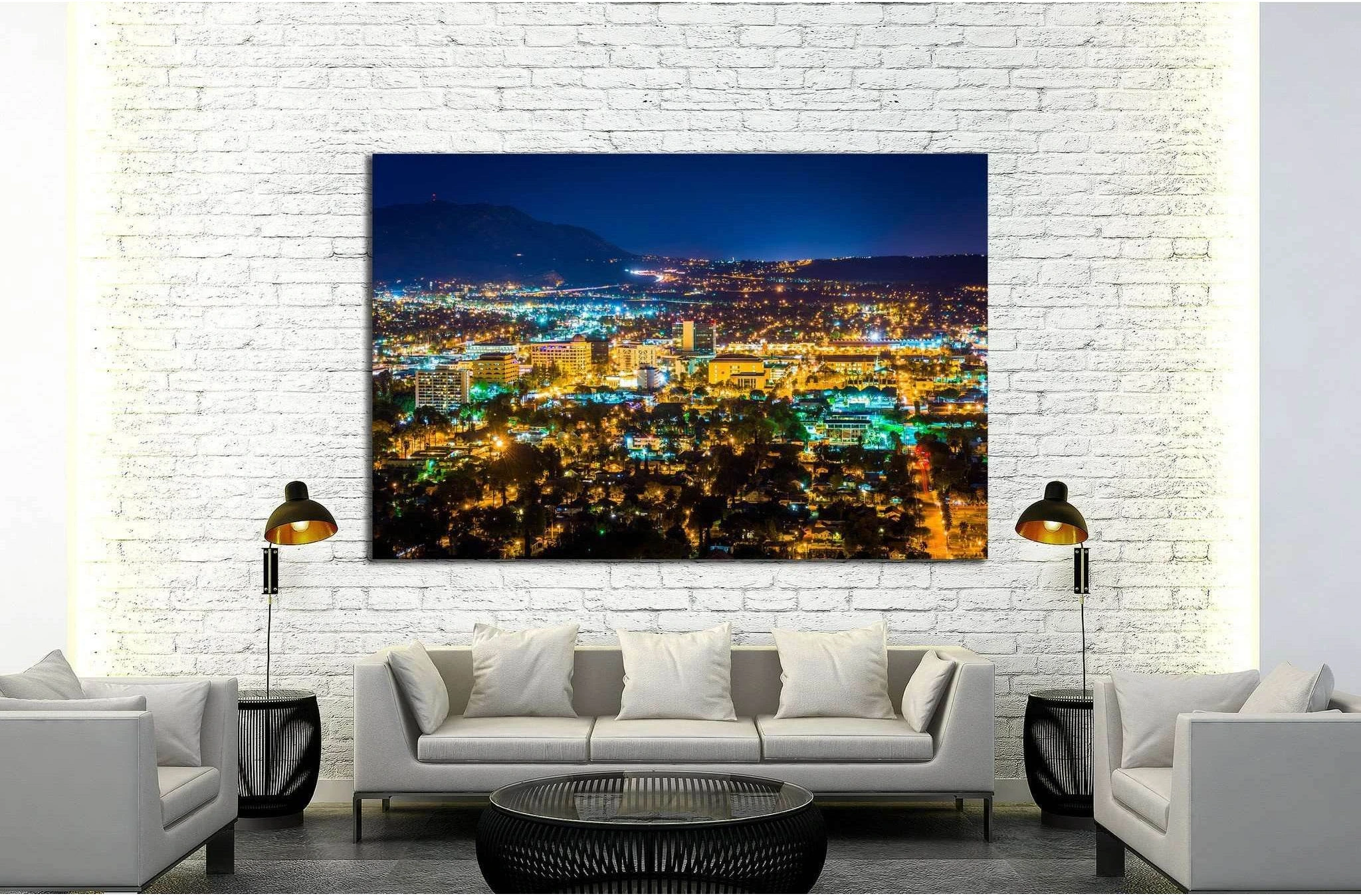 Night view of the city of Riverside, Mount Rubidoux Park, California №1698 Ready to Hang Canvas Print - Zellart Canvas Prints ALL_Products, s-1698