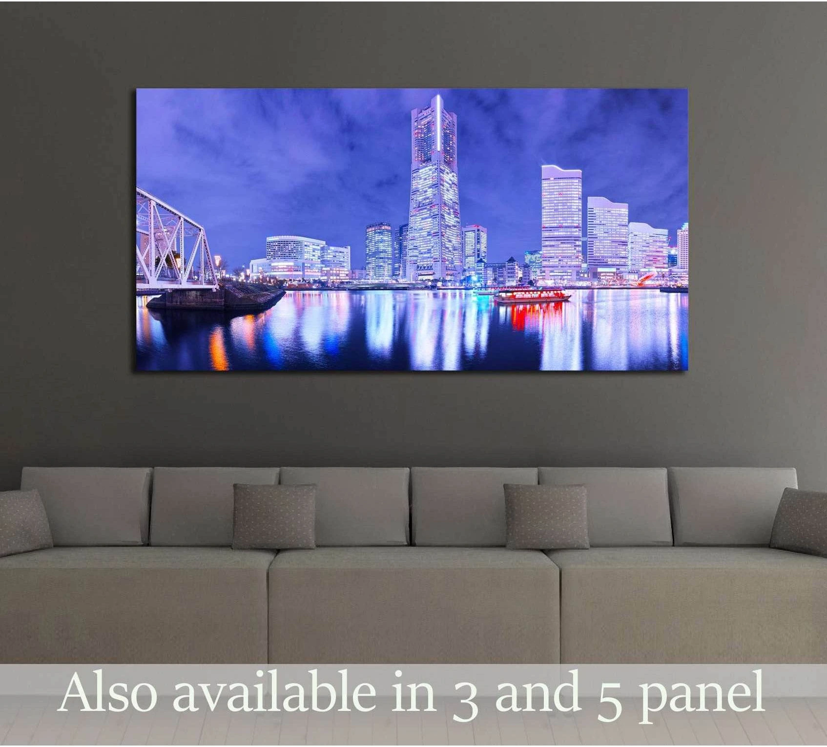 Night view of Yokohama №2939 Ready to Hang Canvas Print - Zellart Canvas Prints ALL_Products, s-2939