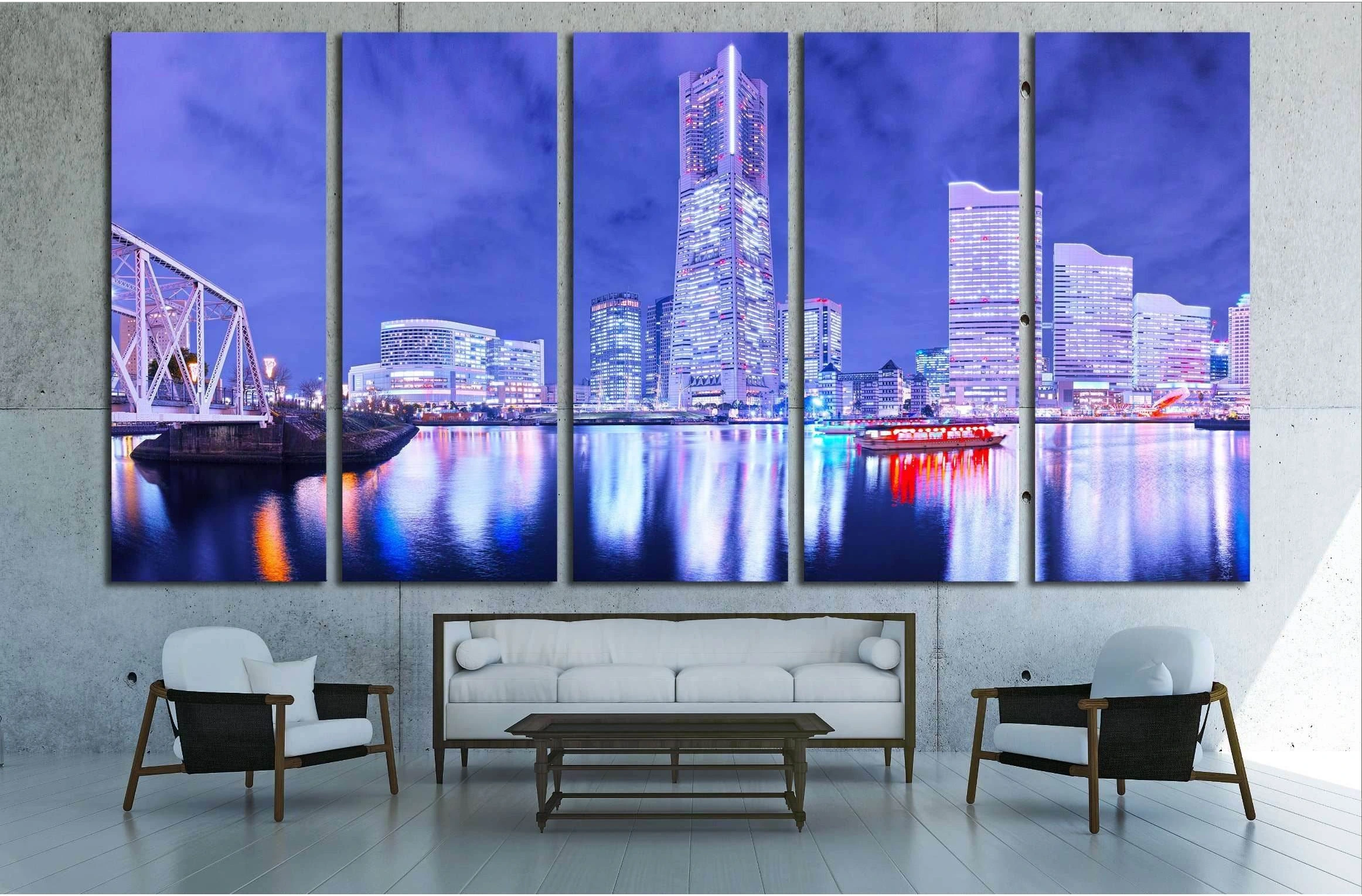 Night view of Yokohama №2939 Ready to Hang Canvas Print - Zellart Canvas Prints ALL_Products, s-2939