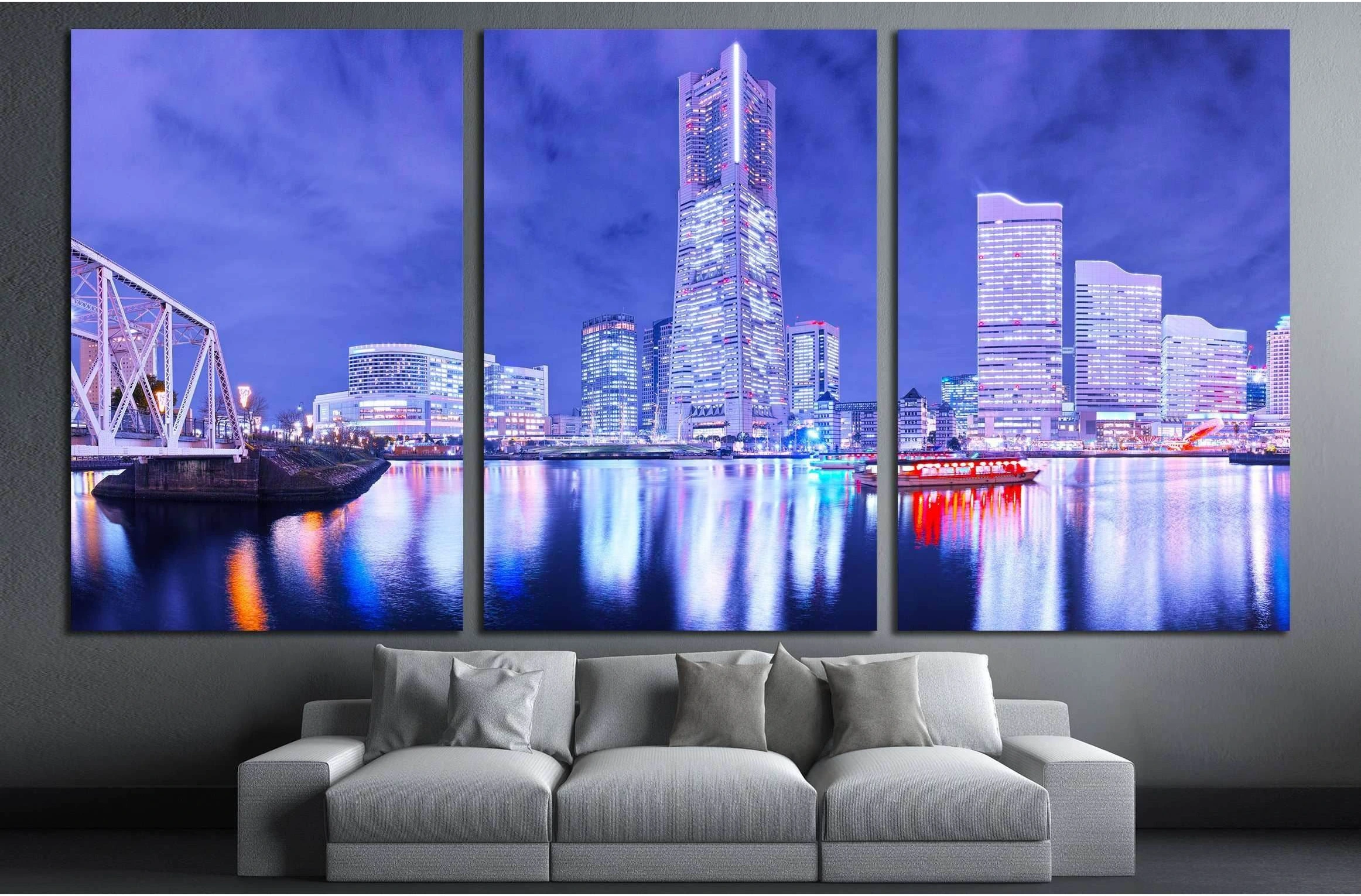 Night view of Yokohama №2939 Ready to Hang Canvas Print - Zellart Canvas Prints ALL_Products, s-2939