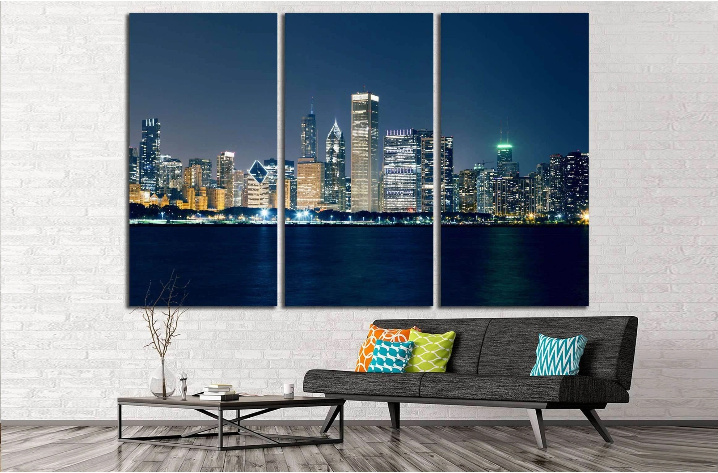 Night View On Chicago Skyline №2149 Ready to Hang Canvas Print - Zellart Canvas Prints ALL_Products, s-2149