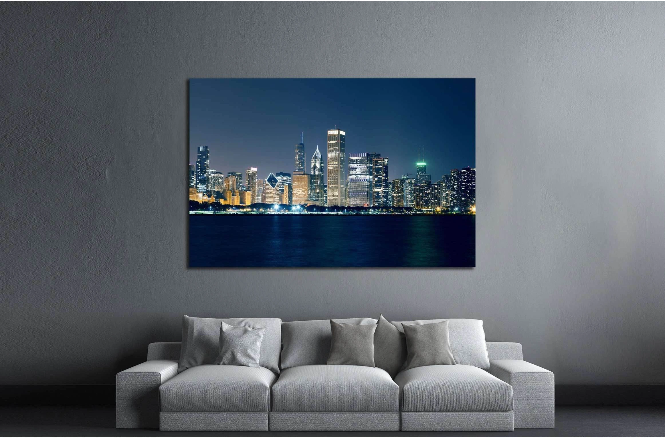 Night View On Chicago Skyline №2149 Ready to Hang Canvas Print - Zellart Canvas Prints ALL_Products, s-2149