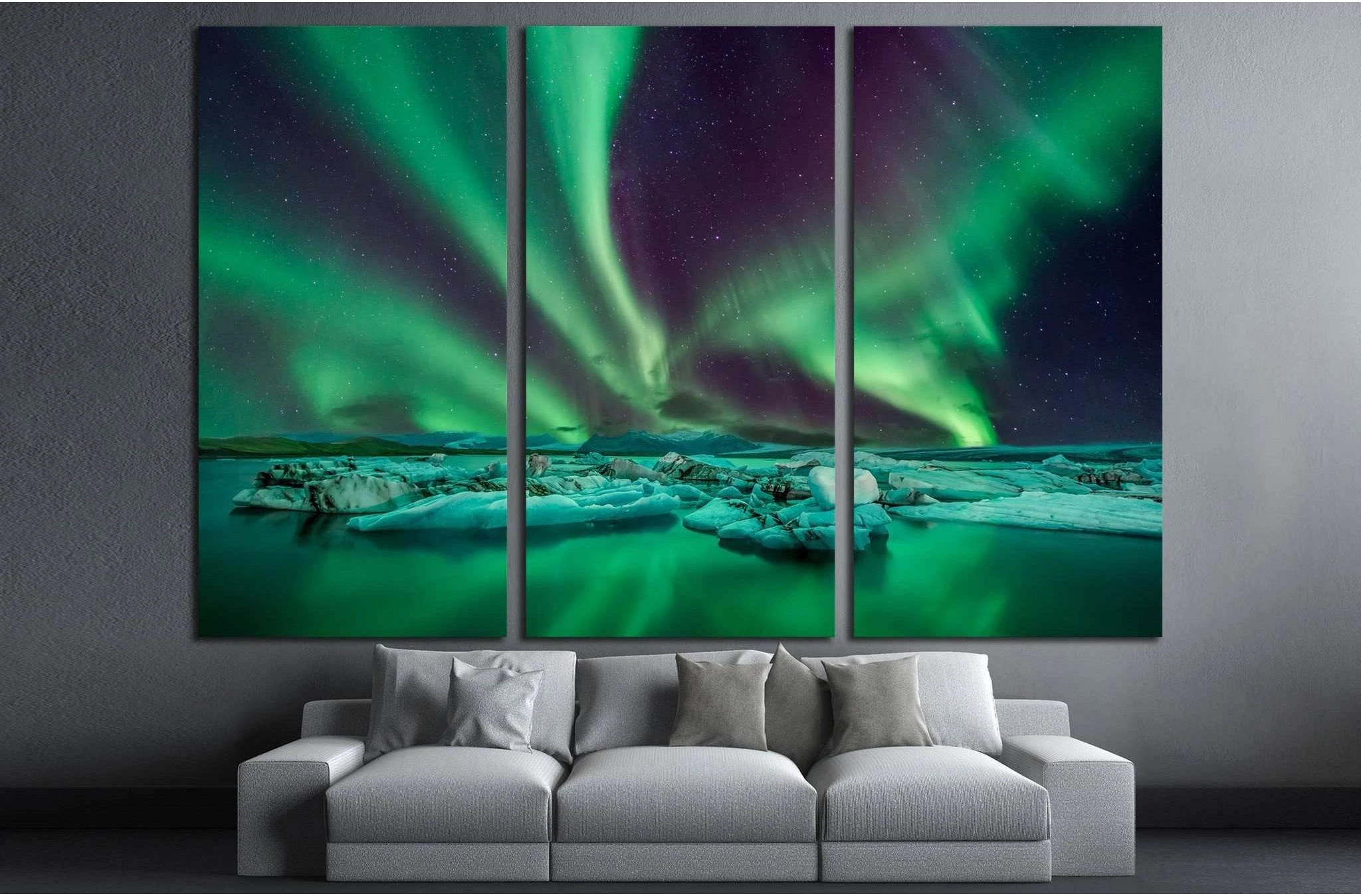 Northern lights over the Glacier Lagoon in Iceland №1909 Ready to Hang Canvas Print - Zellart Canvas Prints ALL_Products, s-1909