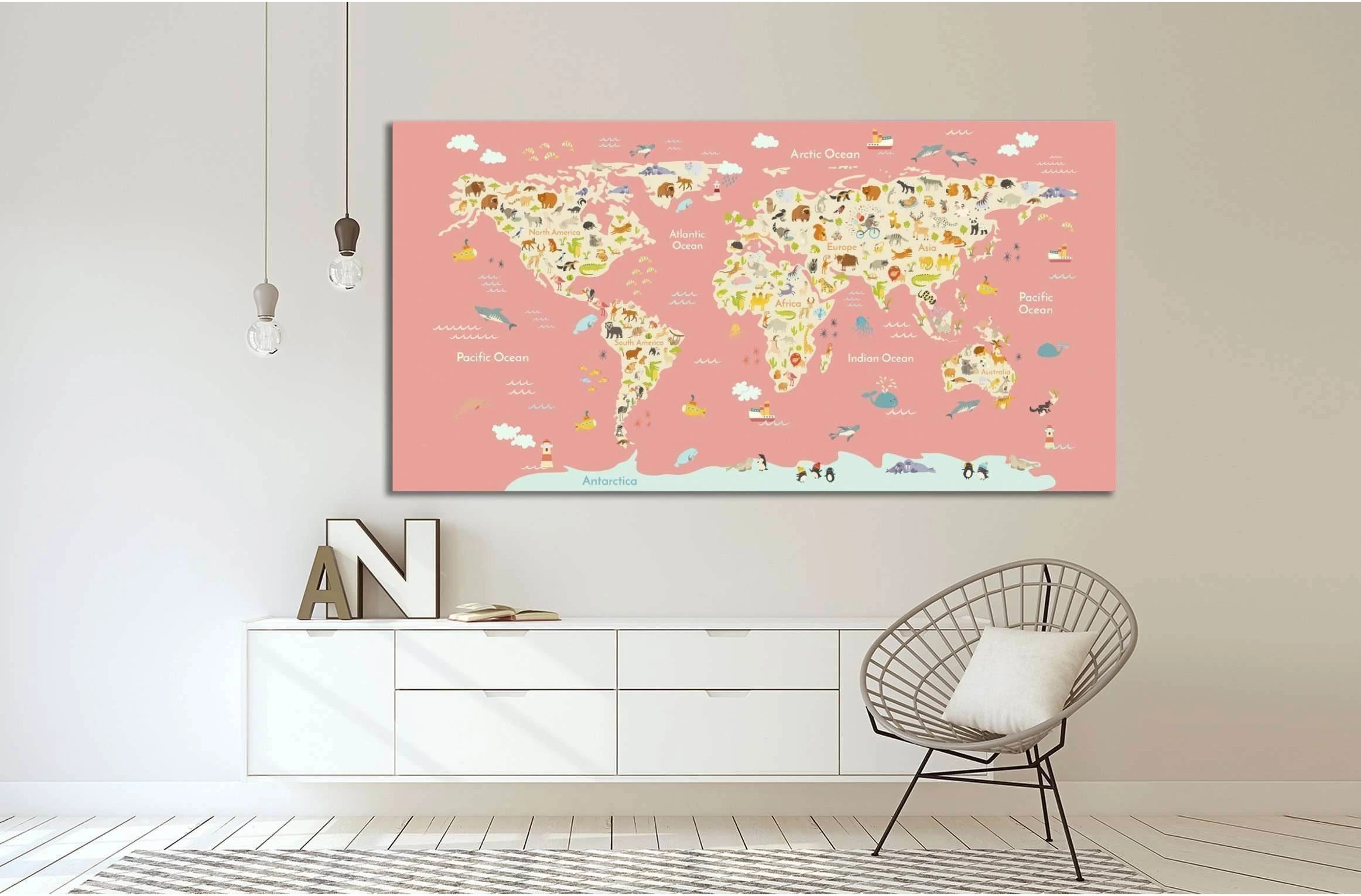 Nursery world map №30 Ready to Hang Canvas Print - Zellart Canvas Prints ALL_Products, s-30