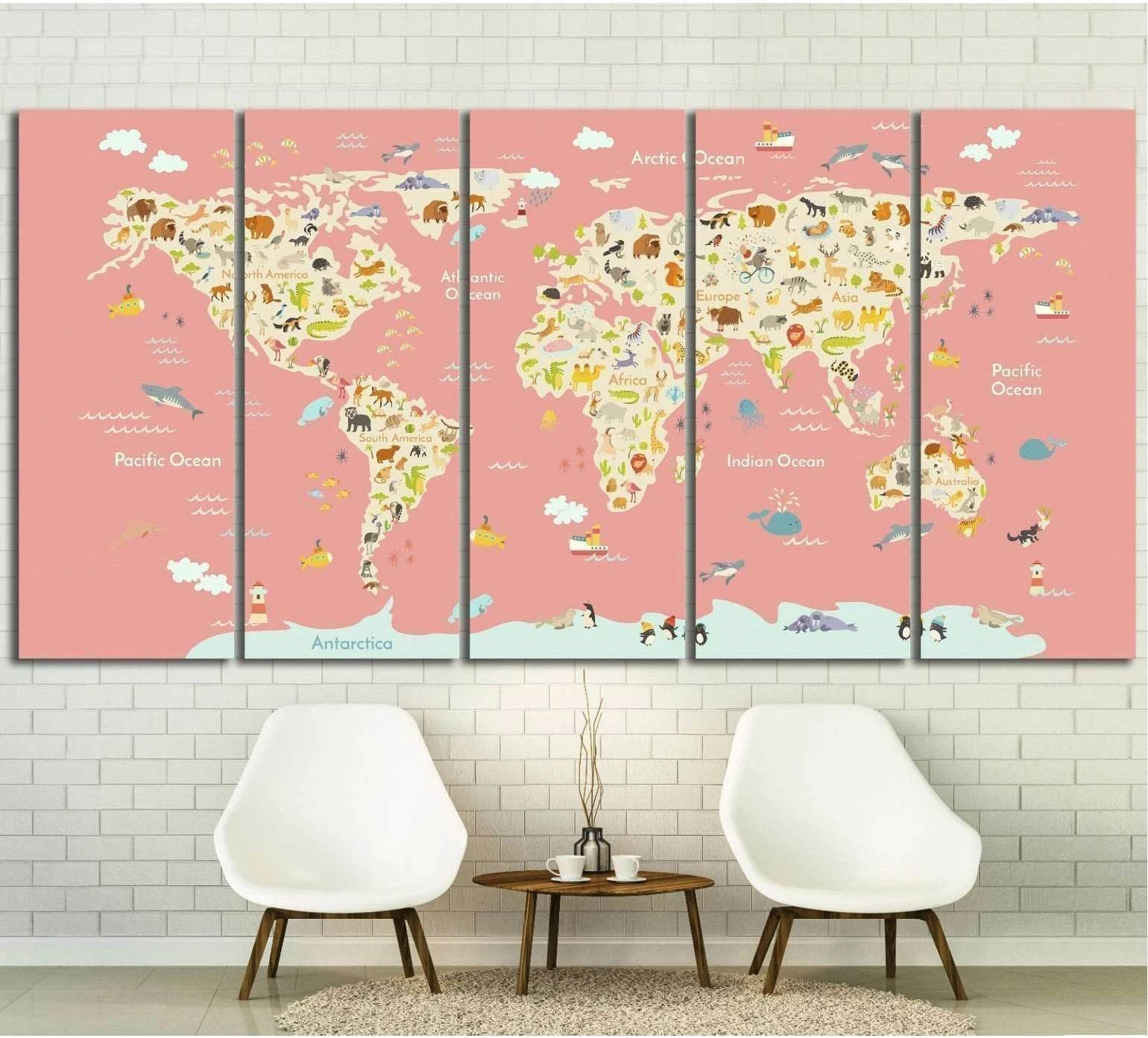 Nursery world map selected for maps and navigation memory in modern nautical wall art.