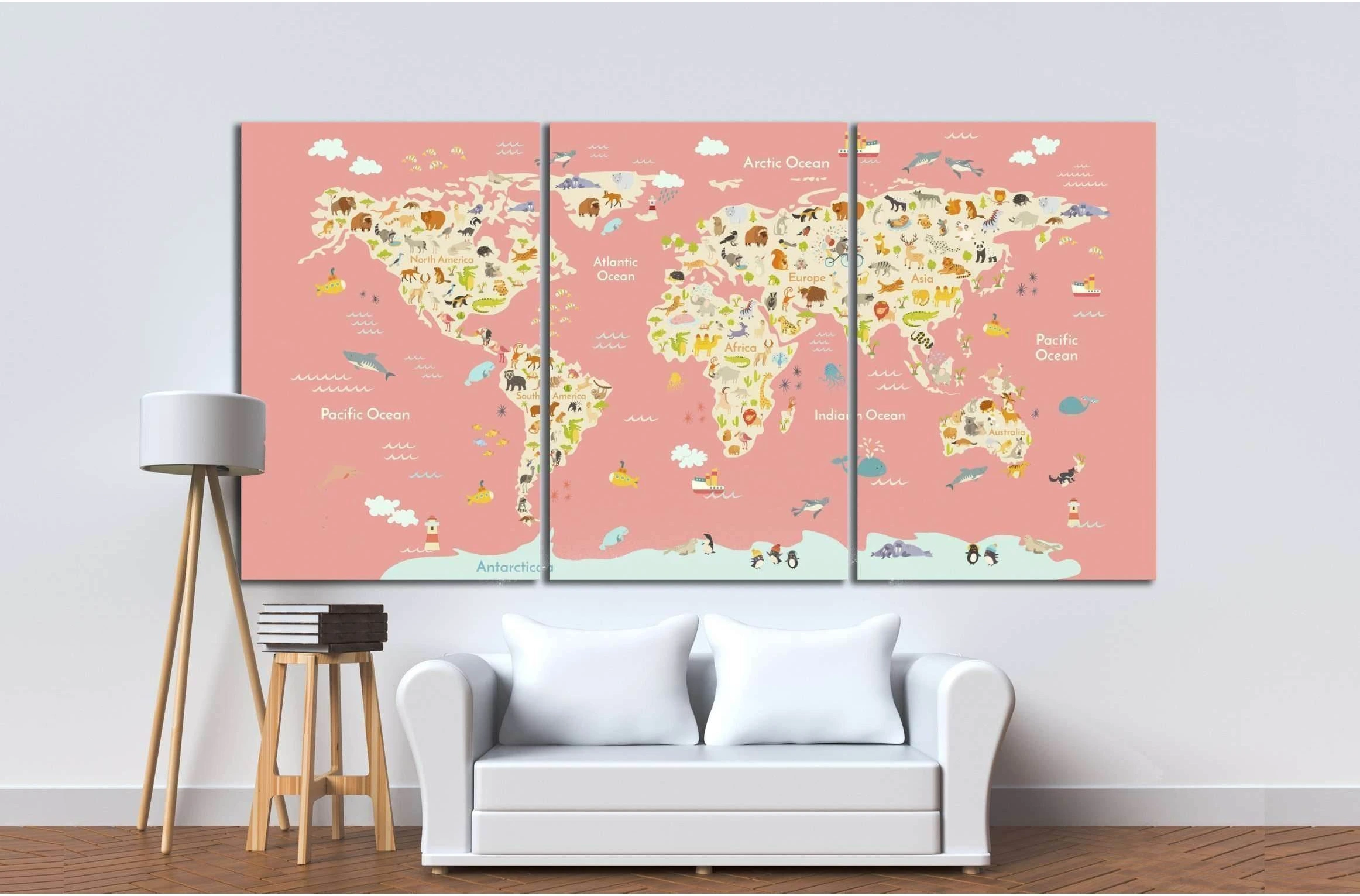 Nursery world map №30 Ready to Hang Canvas Print - Zellart Canvas Prints ALL_Products, s-30
