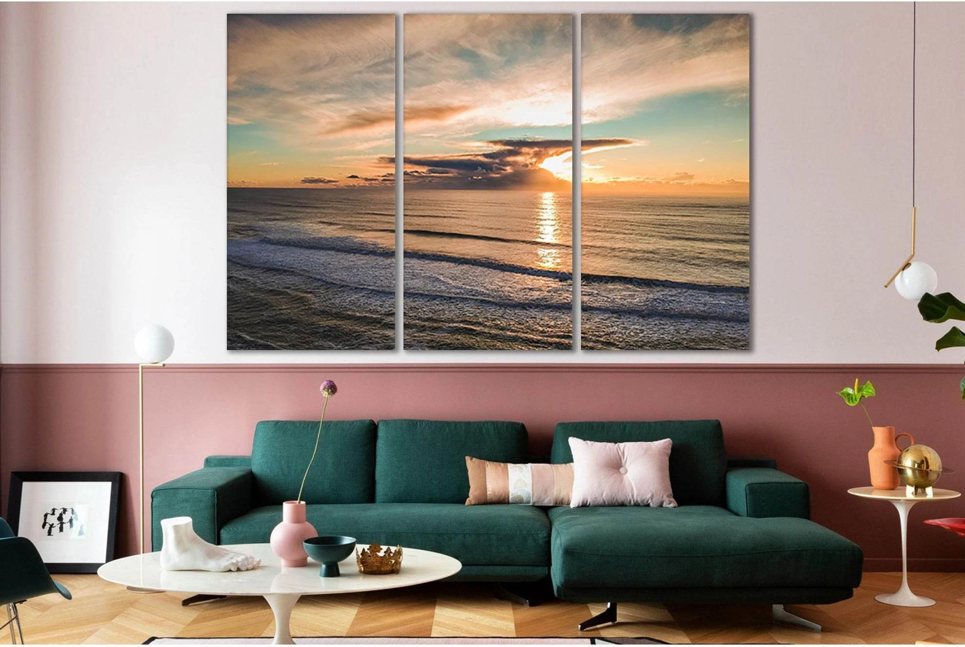 Ocean Sunset And Beautiful Clouds Canvas Print Wall Art showing blue ocean wall art with water and coastal depth.