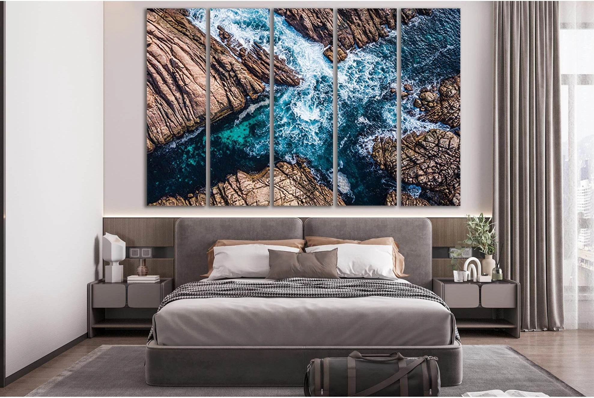 Ocean Surf In The Rocks №SL127 Ready to Hang Canvas Print - Zellart Canvas Prints 0new, ALL_Products, Beach Ocean & Waves