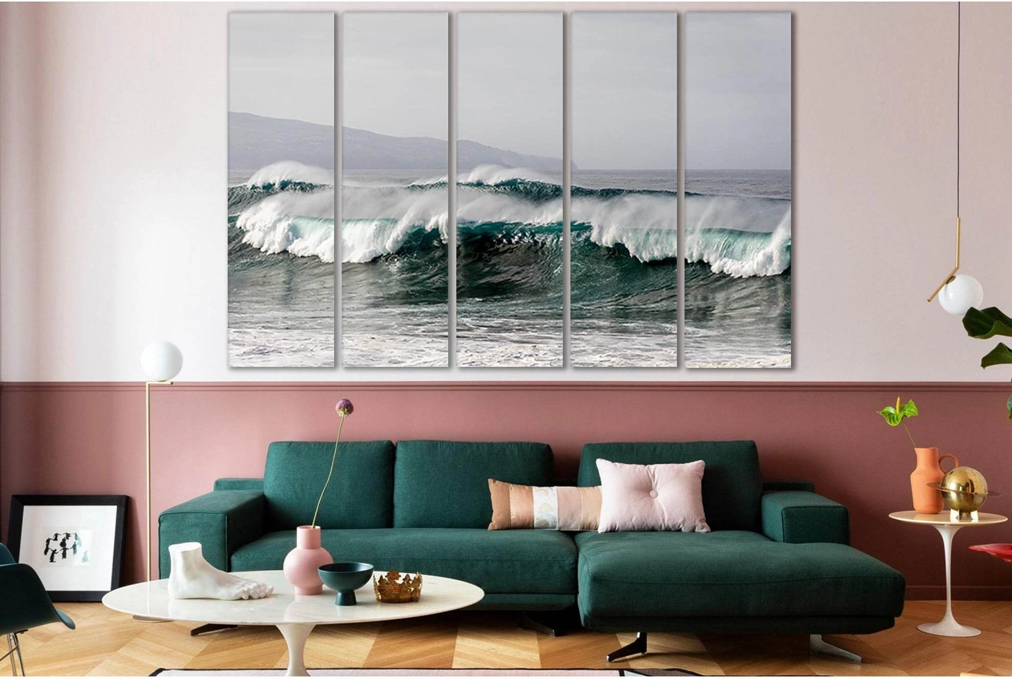 Ocean Waves Under Grey Sky Canvas Print Wall Art showing ocean water, wave movement and surf.