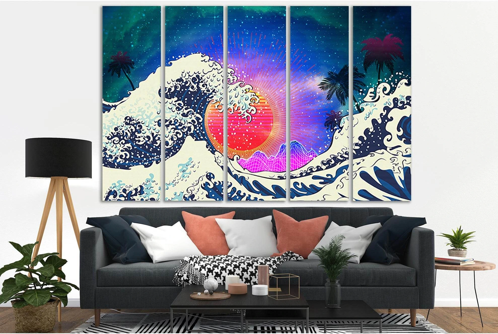 Ocean Waves And Palm Trees Pop Art №SL555 Ready to Hang Canvas Print - Zellart Canvas Prints 0new, ALL_Products, Pop ART