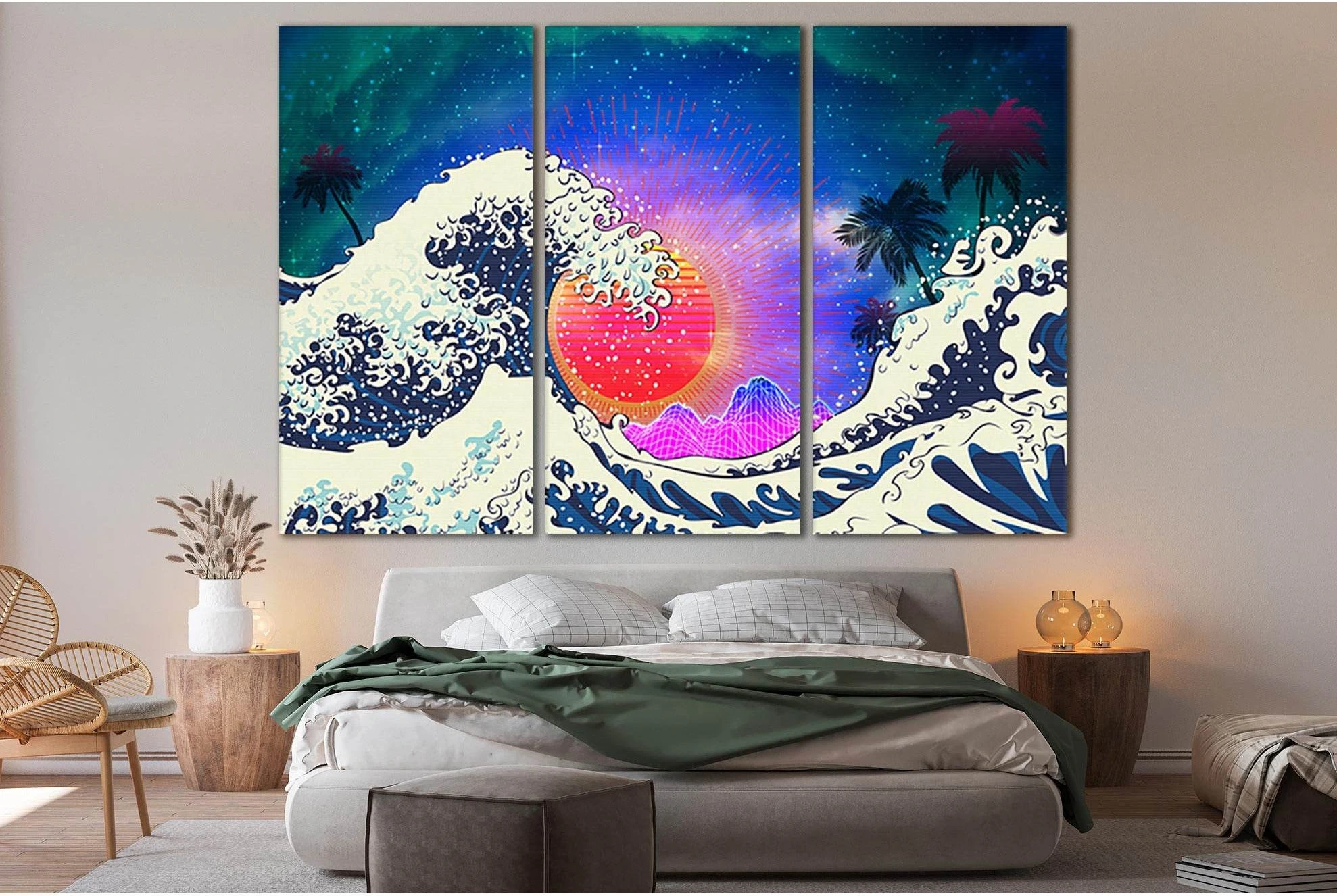 Ocean Waves And Palm Trees Pop Art №SL555 Ready to Hang Canvas Print - Zellart Canvas Prints 0new, ALL_Products, Pop ART
