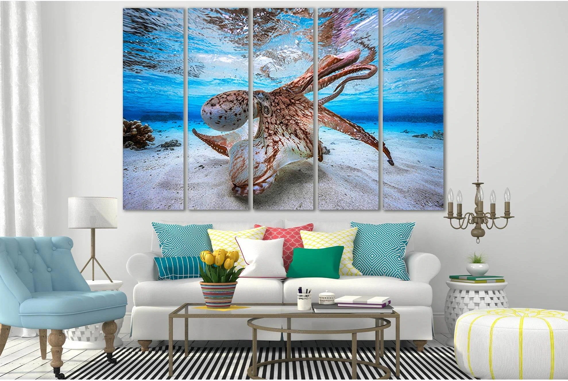 Octopus Underwater World №SL1021 Ready to Hang Canvas Print - Zellart Canvas Prints 0new, ALL_Products, Animals & Wildlife