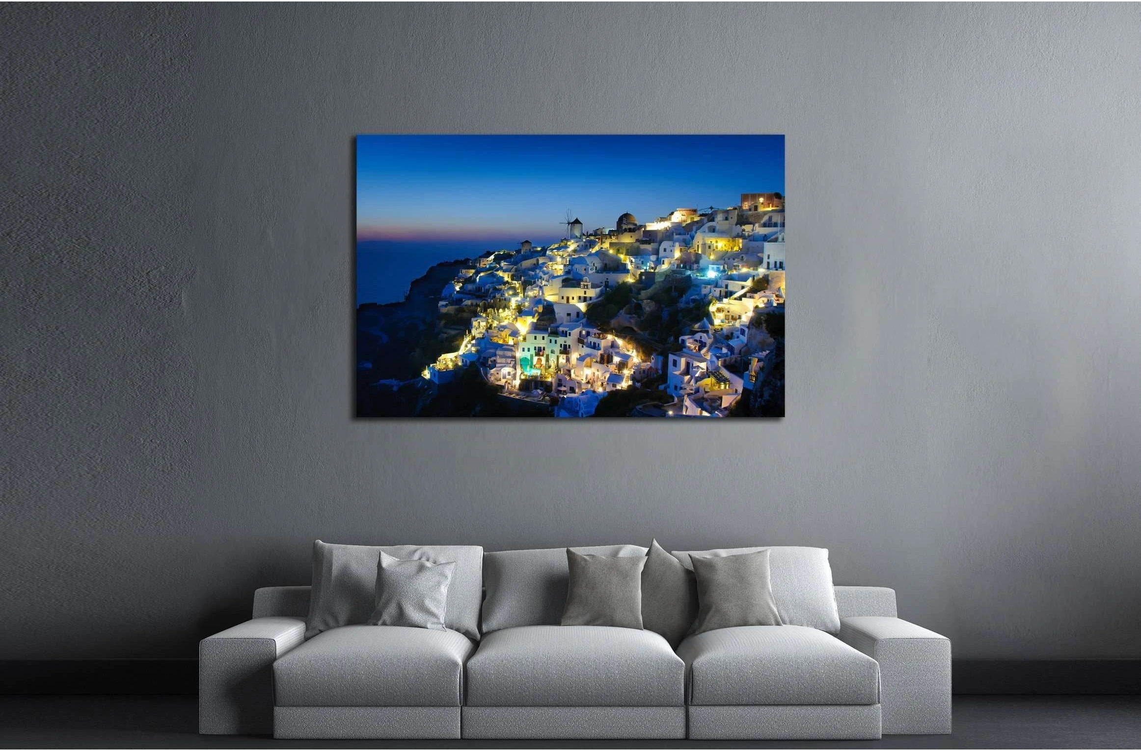 Oia village in Santorini at in the evening, Greece №2242 Ready to Hang Canvas Print - Zellart Canvas Prints ALL_Products, s-2242