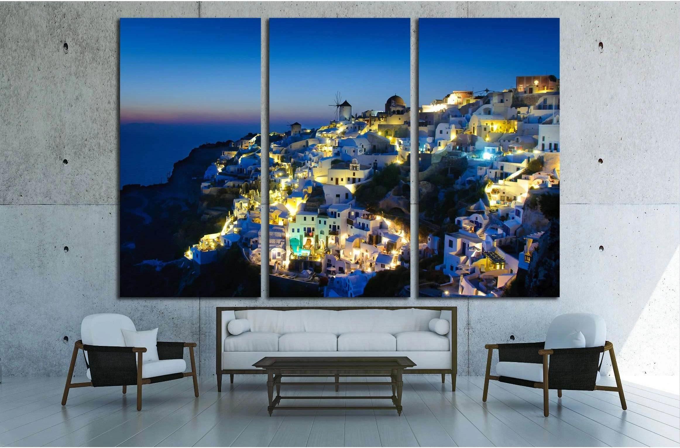 Oia village in Santorini at in the evening, Greece №2242 Ready to Hang Canvas Print - Zellart Canvas Prints ALL_Products, s-2242