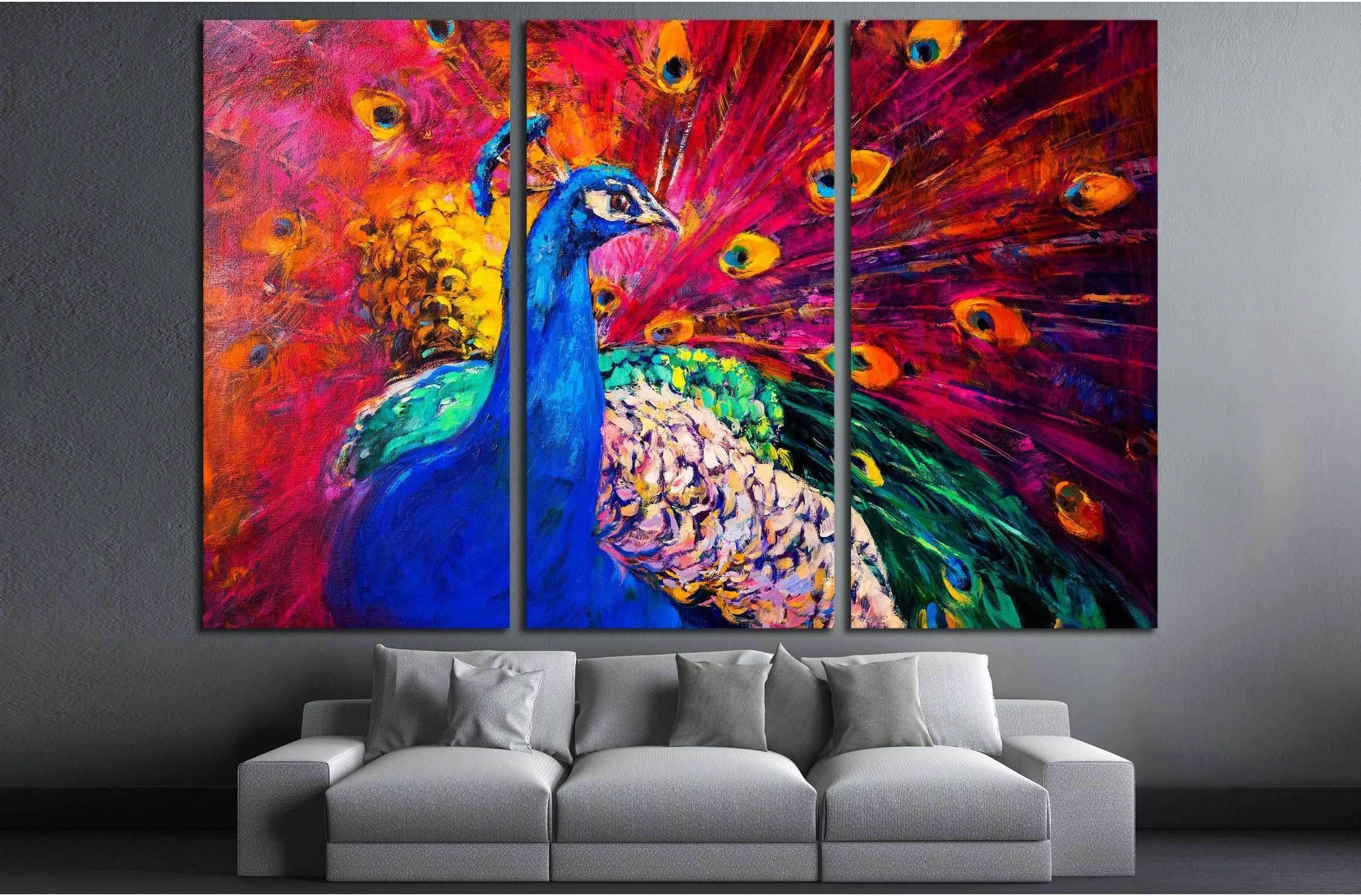 Oil painting. Beautiful multicolored peacock №2802 Ready to Hang Canvas Print - Zellart Canvas Prints ALL_Products, s-2802