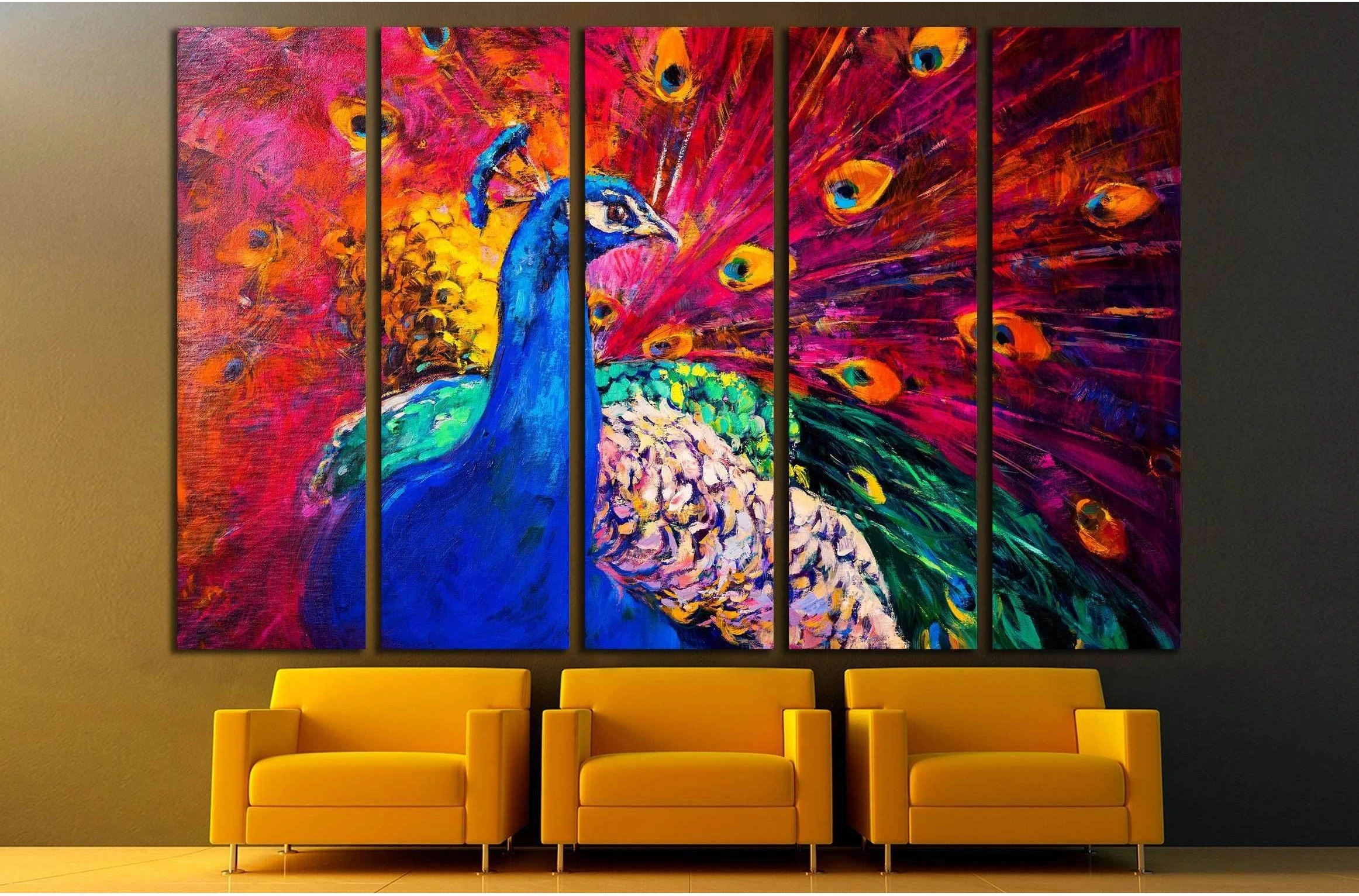 Oil painting. Beautiful multicolored peacock №2802 Ready to Hang Canvas Print - Zellart Canvas Prints ALL_Products, s-2802