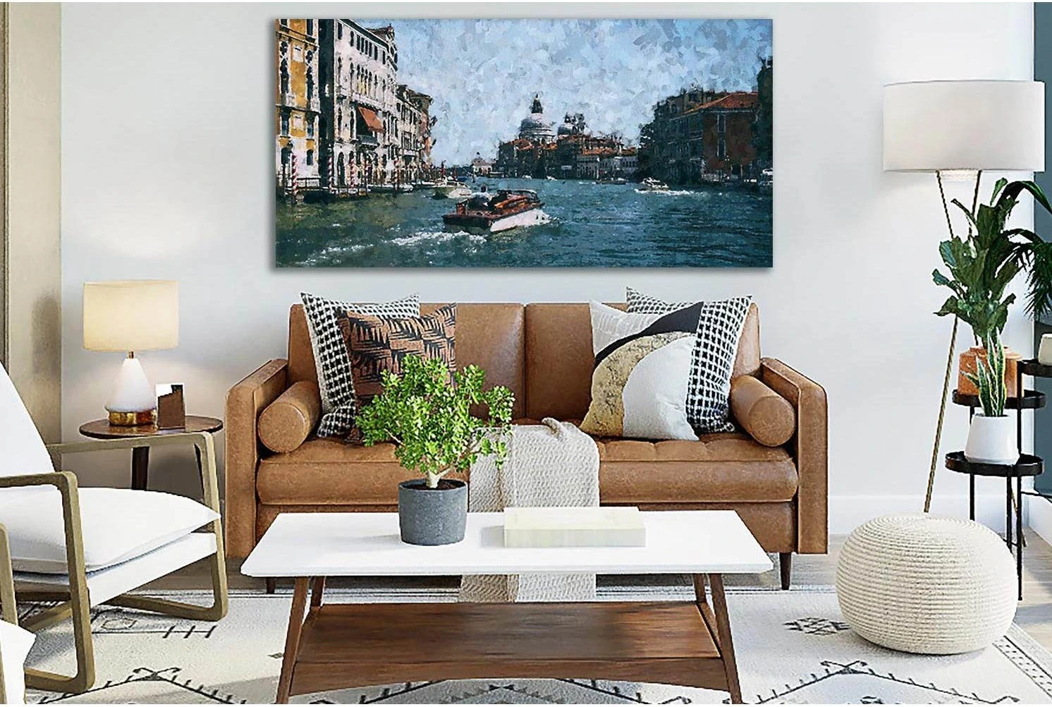 Oil Painting Boat Venice №SL566 Ready to Hang Canvas Print - Zellart Canvas Prints 0new, ALL_Products, Oil Painting Wall Art