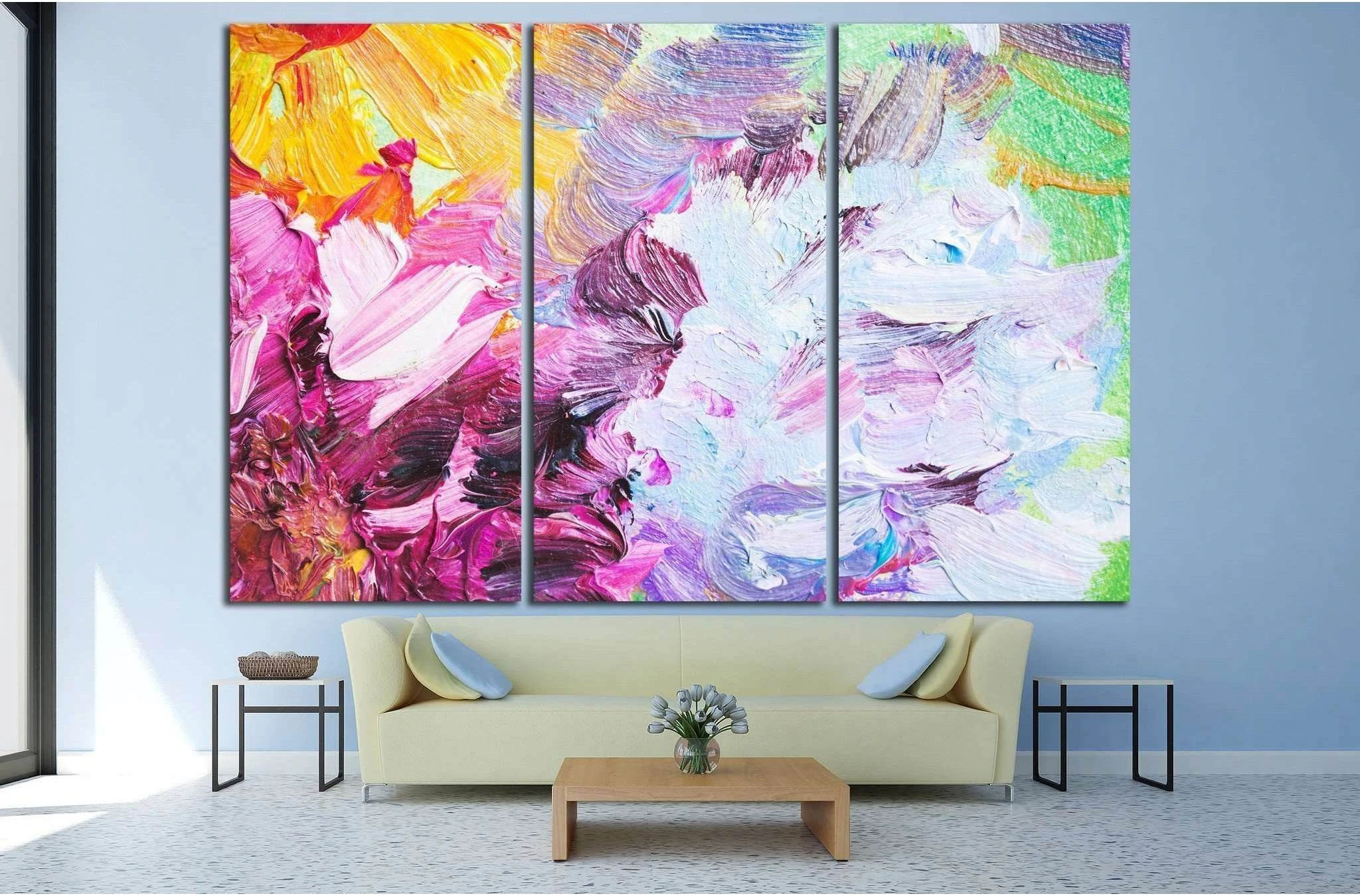 Oil painting close-up fragment, abstract colorful flowers №1355 Ready to Hang Canvas Print - Zellart Canvas Prints ALL_Products, s-1355