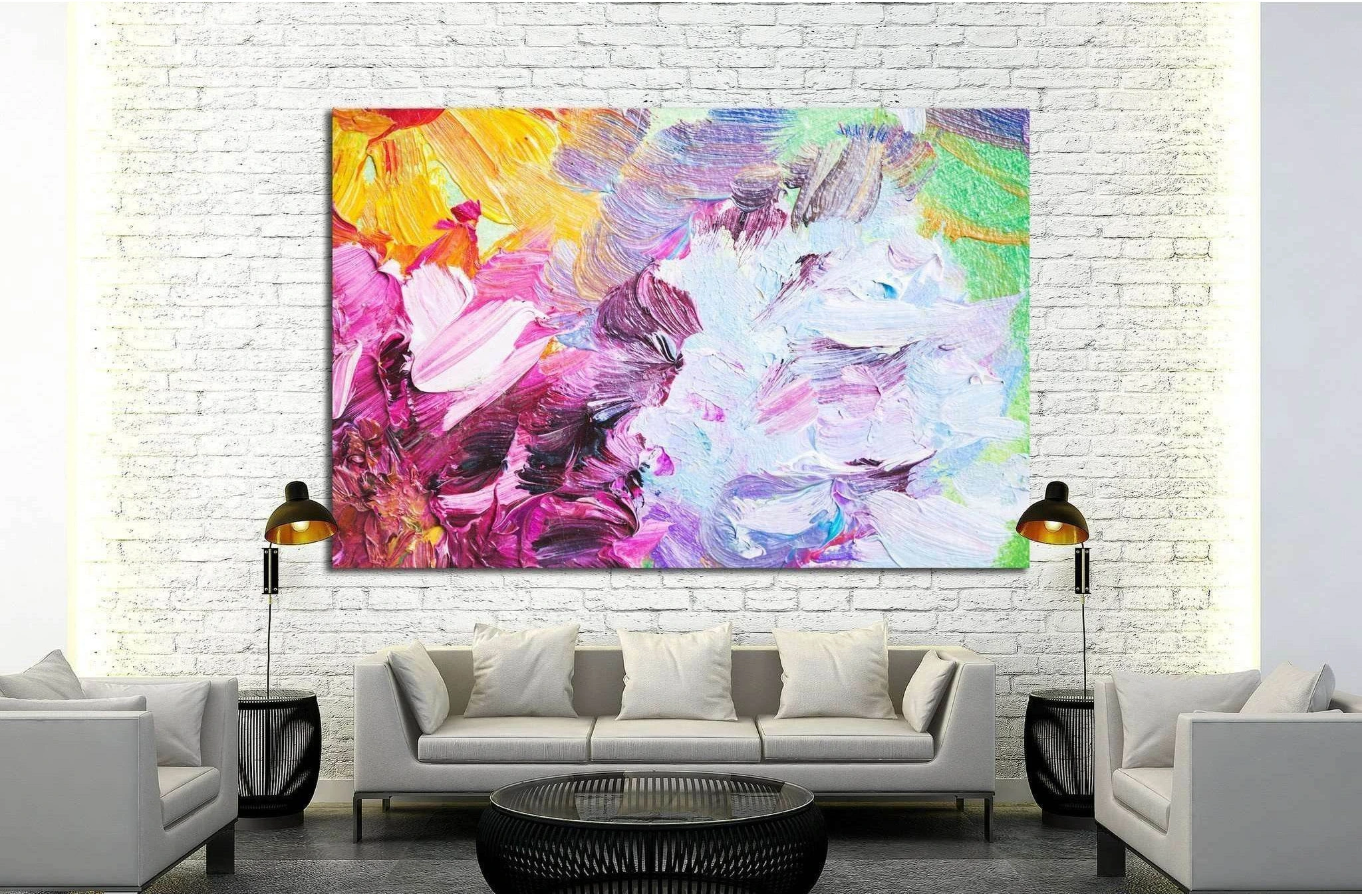 Oil painting close-up fragment, abstract colorful flowers №1355 Ready to Hang Canvas Print - Zellart Canvas Prints ALL_Products, s-1355