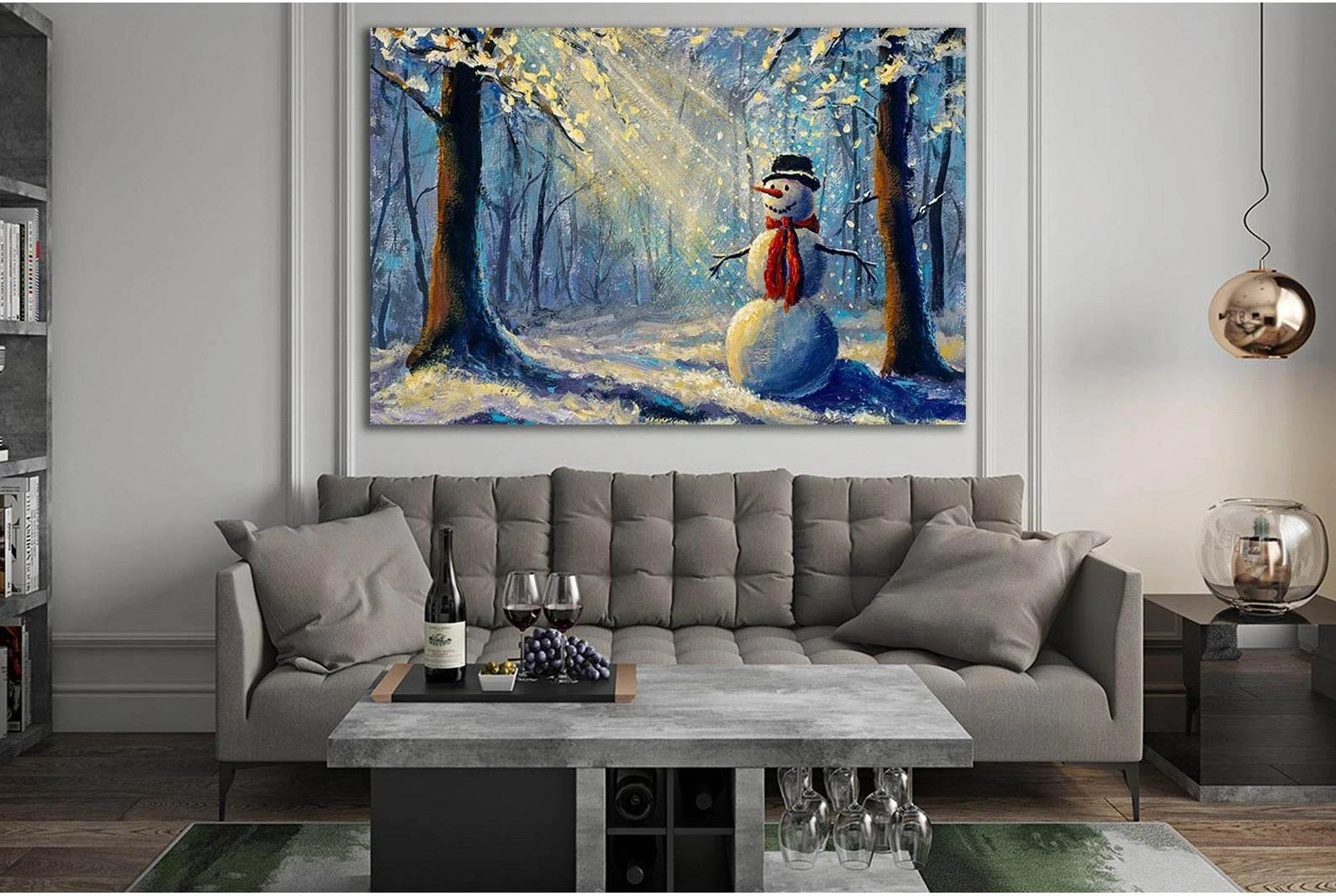 Oil Painting Happy Snowman №SL611 Ready to Hang Canvas Print - Zellart Canvas Prints 0new, ALL_Products, Oil Painting Wall Art