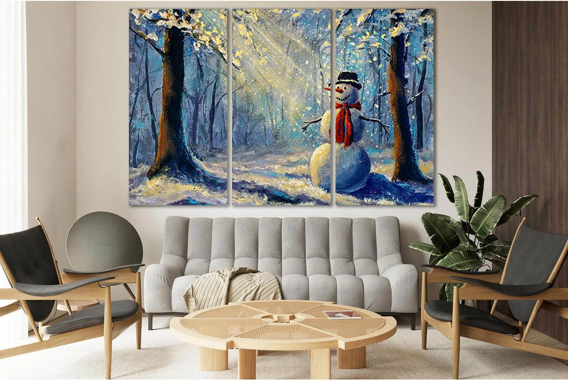 Oil Painting Happy Snowman №SL611 Ready to Hang Canvas Print - Zellart Canvas Prints 0new, ALL_Products, Oil Painting Wall Art