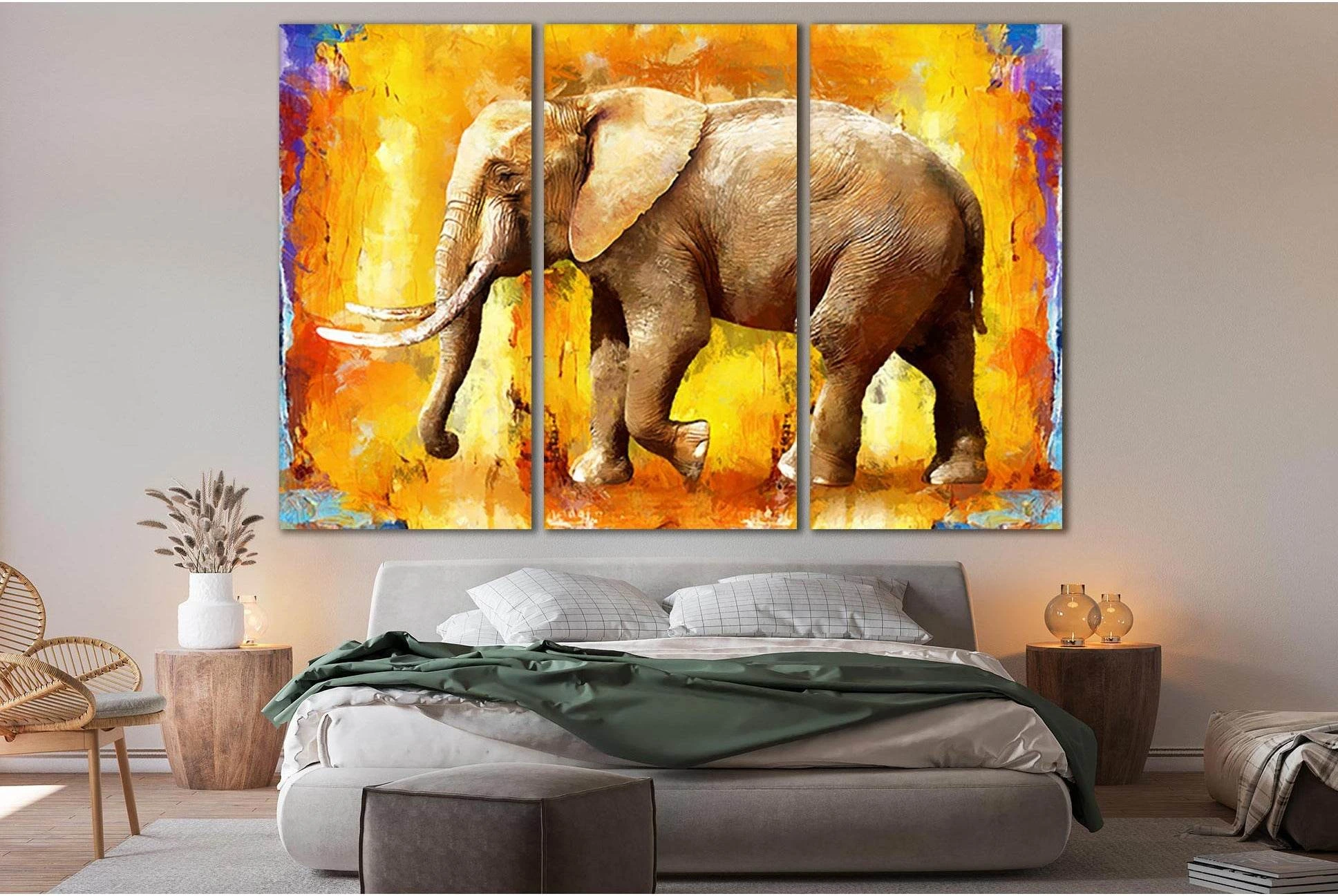 Oil Painting Of Elephant №SL602 Ready to Hang Canvas Print - Zellart Canvas Prints 0new, ALL_Products, Elephant, Oil Painting Wall Art