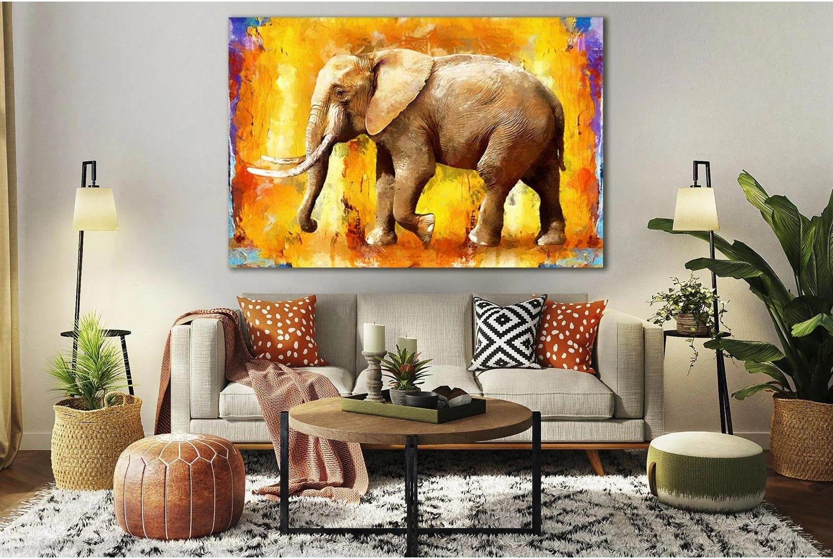 Oil Painting Of Elephant №SL602 Ready to Hang Canvas Print - Zellart Canvas Prints 0new, ALL_Products, Elephant, Oil Painting Wall Art