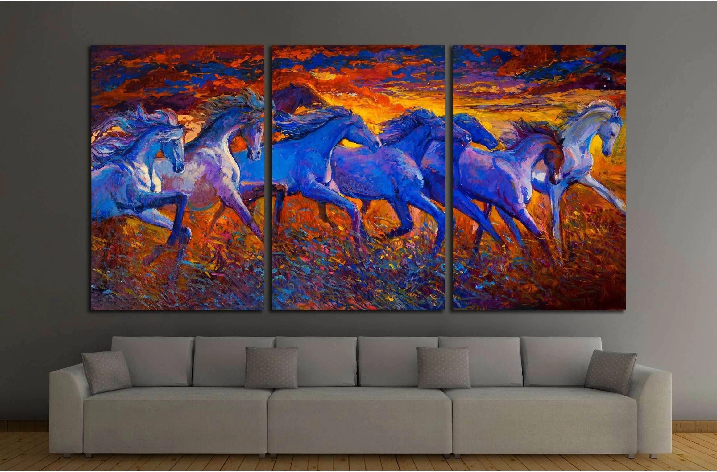 Oil painting. Running horses №2800 Ready to Hang Canvas Print - Zellart Canvas Prints ALL_Products, Horses, s-2800