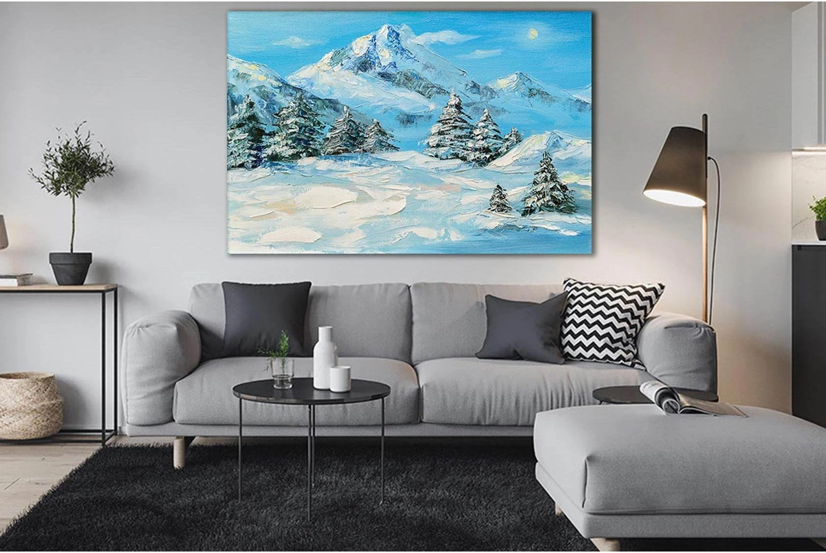 Oil Painting Winter Mountain №SL562 Ready to Hang Canvas Print - Zellart Canvas Prints 0new, ALL_Products, Oil Painting Wall Art