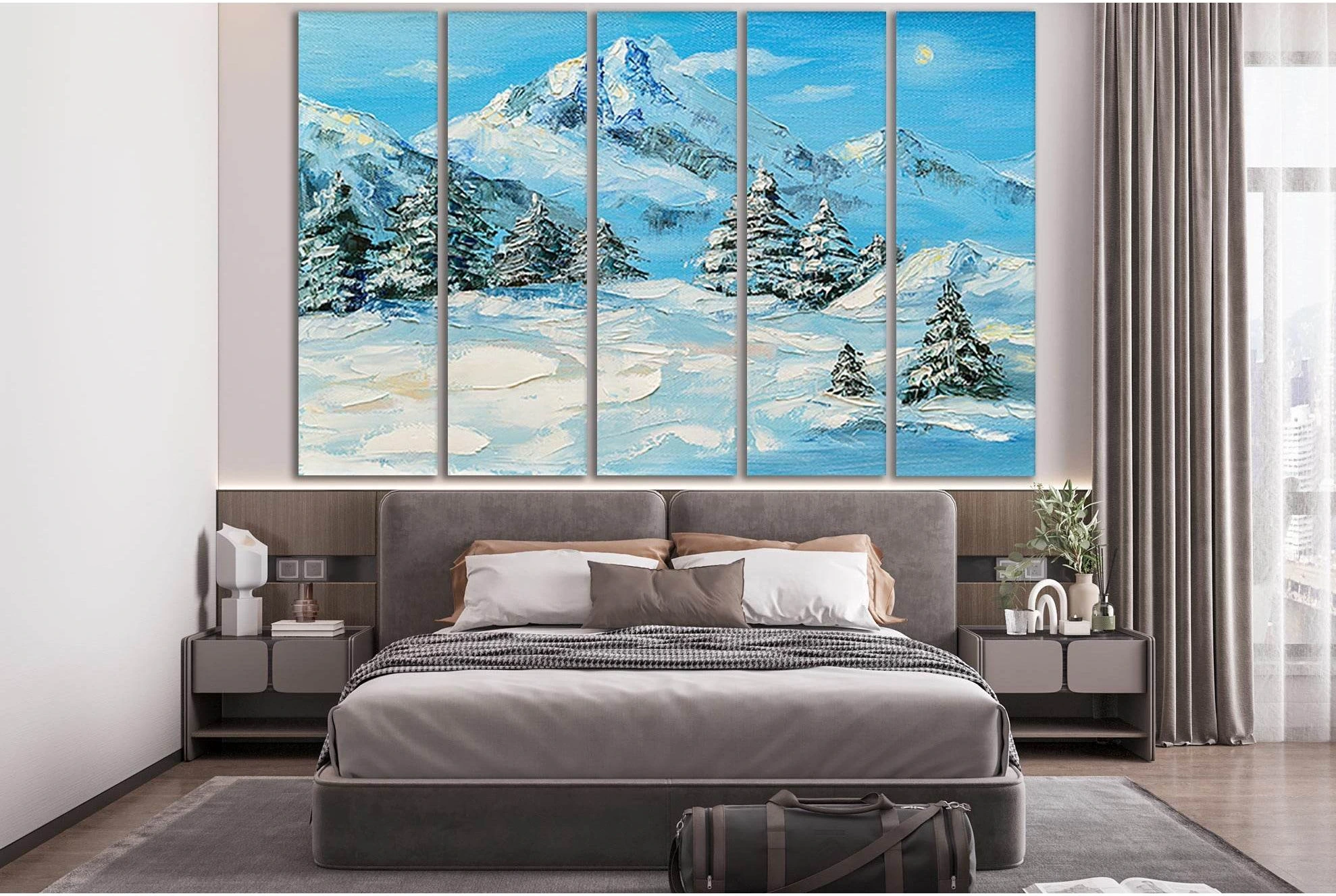 Oil Painting Winter Mountain №SL562 Ready to Hang Canvas Print - Zellart Canvas Prints 0new, ALL_Products, Oil Painting Wall Art