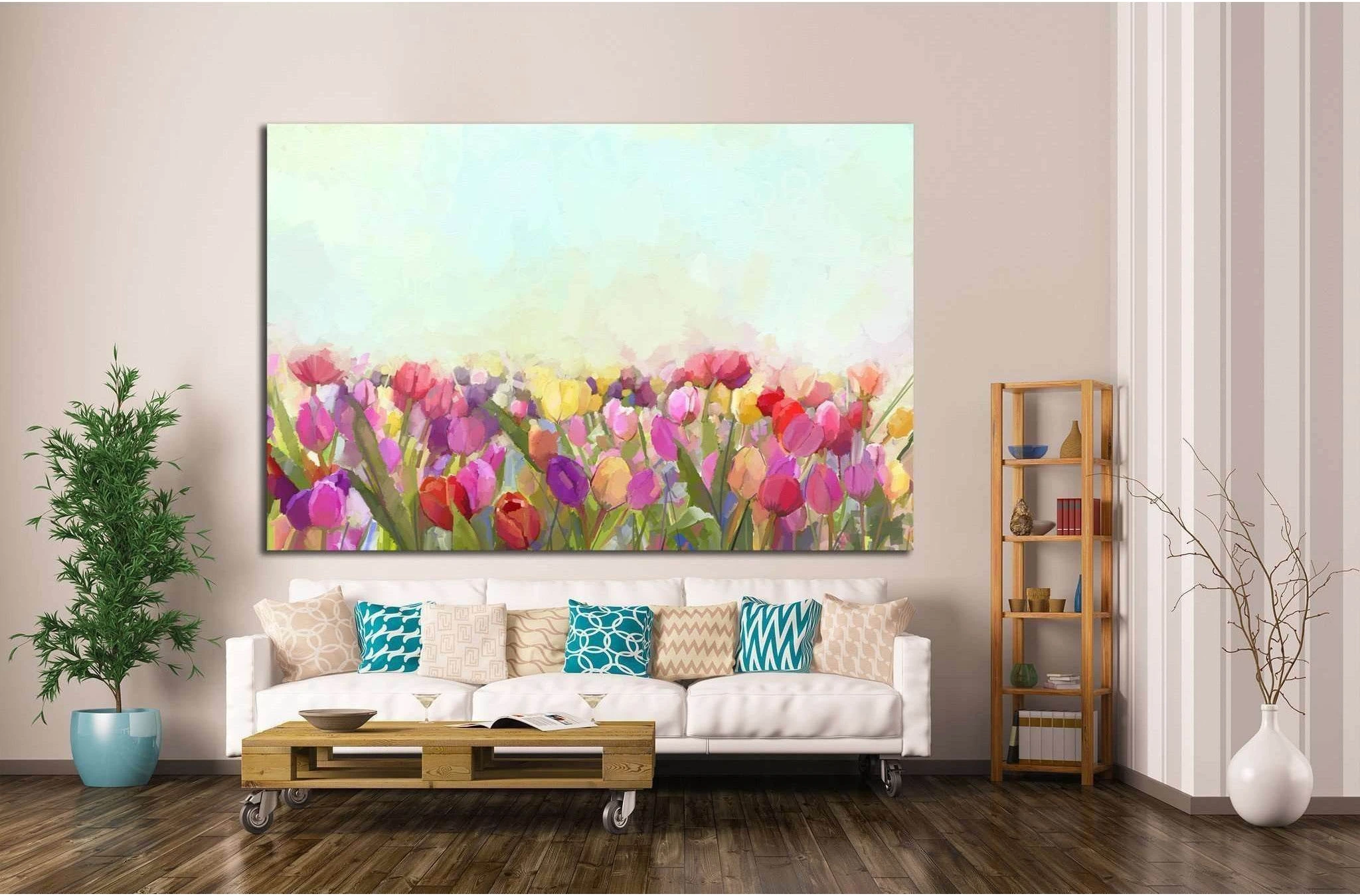 Oil painting yellow, pink and red Tulips flowers №1346 Ready to Hang Canvas Print - Zellart Canvas Prints ALL_Products, s-1346
