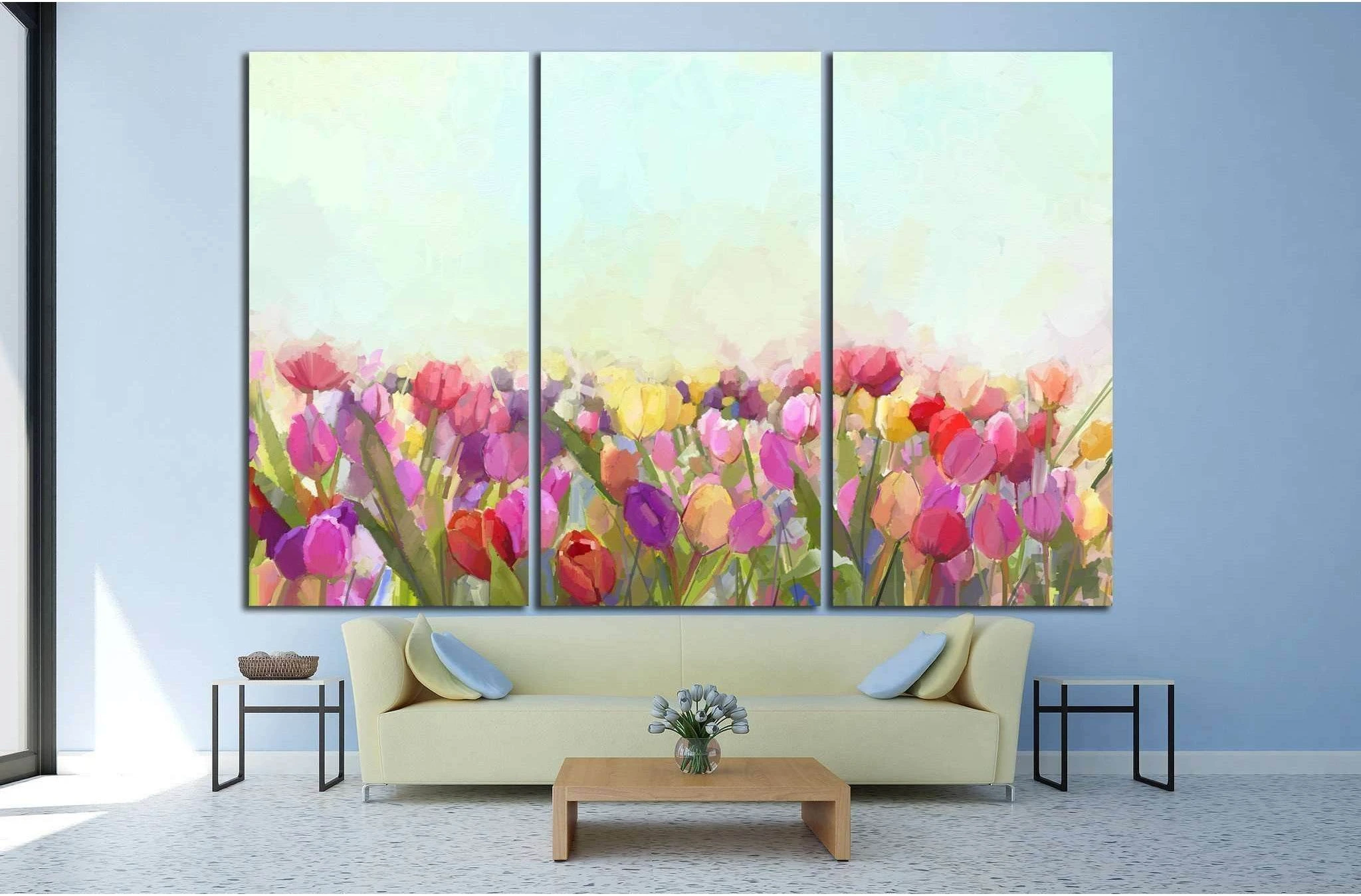 Oil painting yellow, pink and red Tulips flowers №1346 Ready to Hang Canvas Print - Zellart Canvas Prints ALL_Products, s-1346