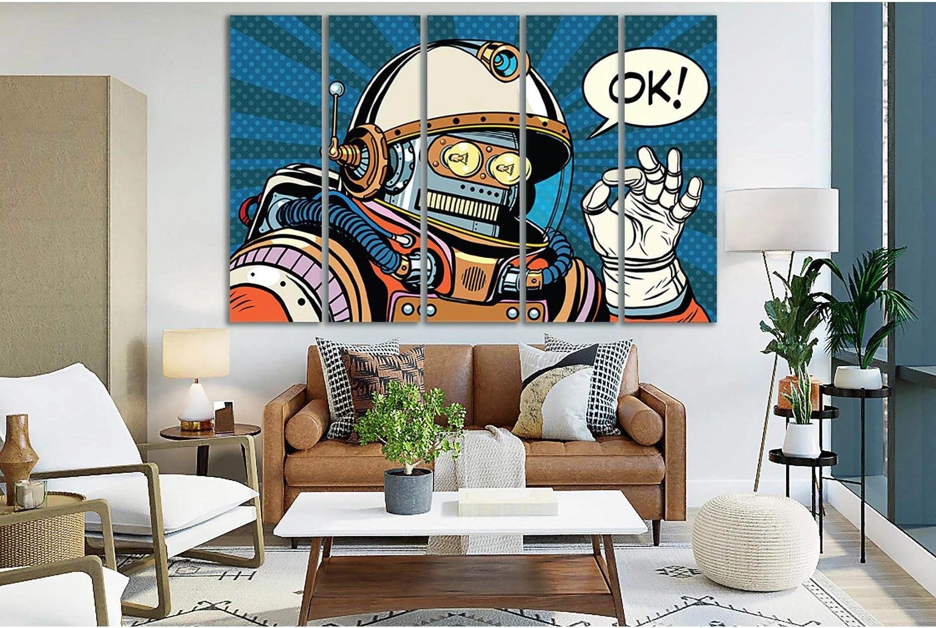 Okay Retro Robot Astronaut Pop Art №SL539 Ready to Hang Canvas Print - Zellart Canvas Prints 0new, ALL_Products, Pop ART