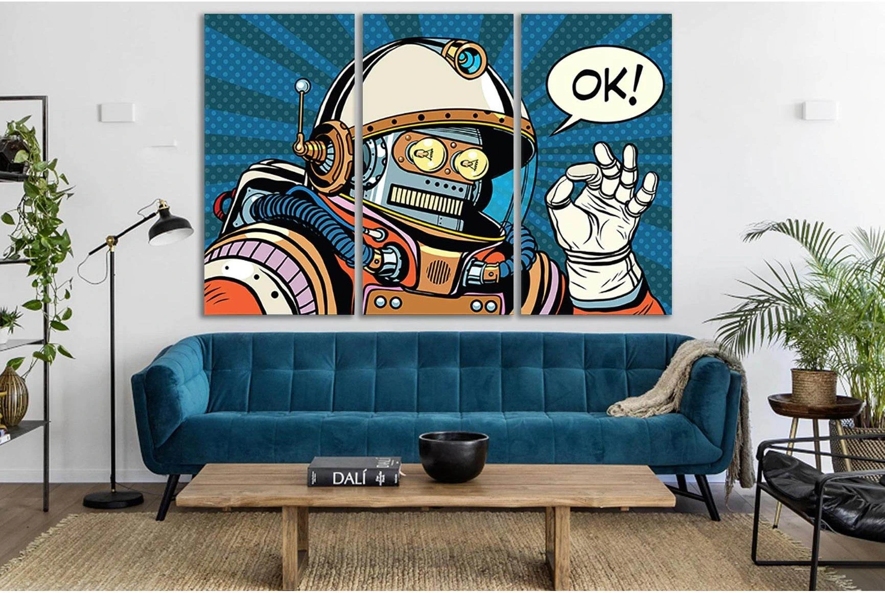 Okay Retro Robot Astronaut Pop Art №SL539 Ready to Hang Canvas Print - Zellart Canvas Prints 0new, ALL_Products, Pop ART