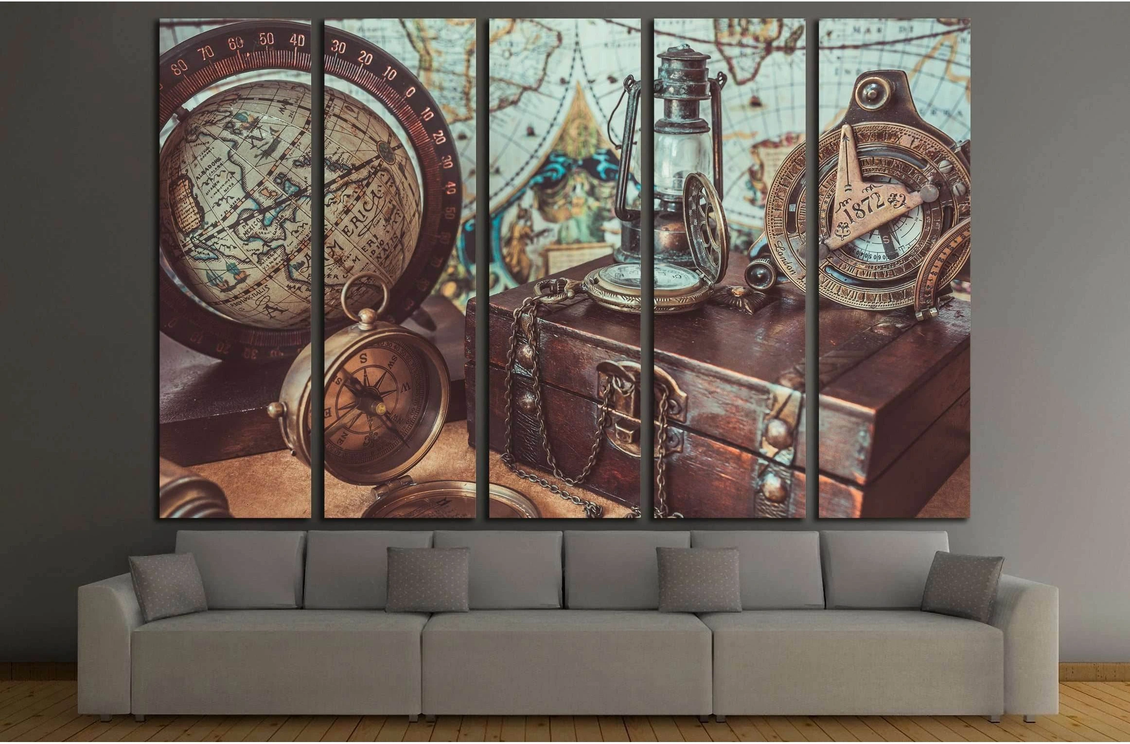 Old antique rare items collections including with a compass, oil lamp №2819 Ready to Hang Canvas Print - Zellart Canvas Prints ALL_Products, s-2819
