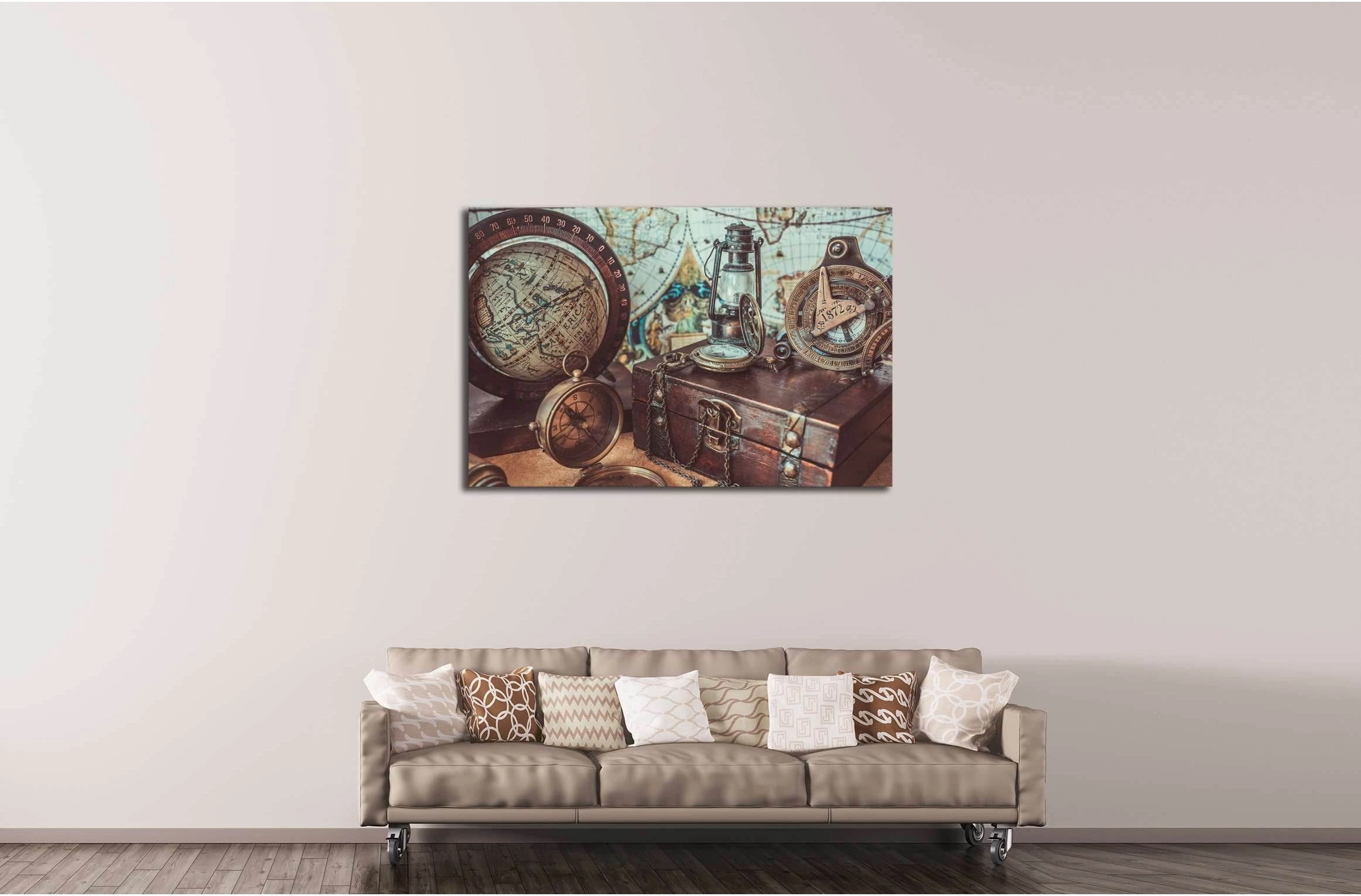 Old antique rare items collections including with a compass, oil lamp №2819 Ready to Hang Canvas Print - Zellart Canvas Prints ALL_Products, s-2819