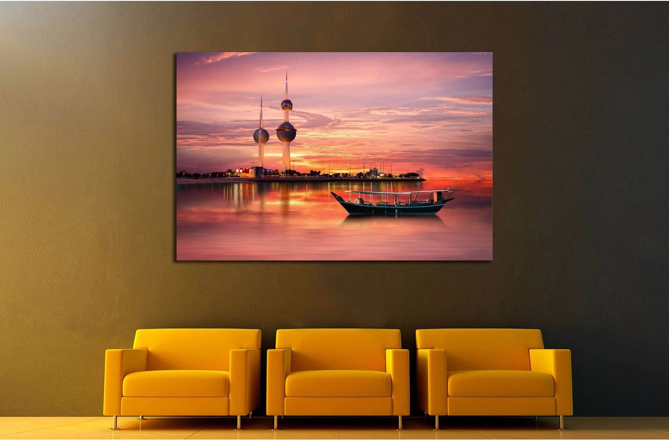 old Arabian boat docked in front of Kuwait Landmark №2200 Ready to Hang Canvas Print - Zellart Canvas Prints ALL_Products, s-2200