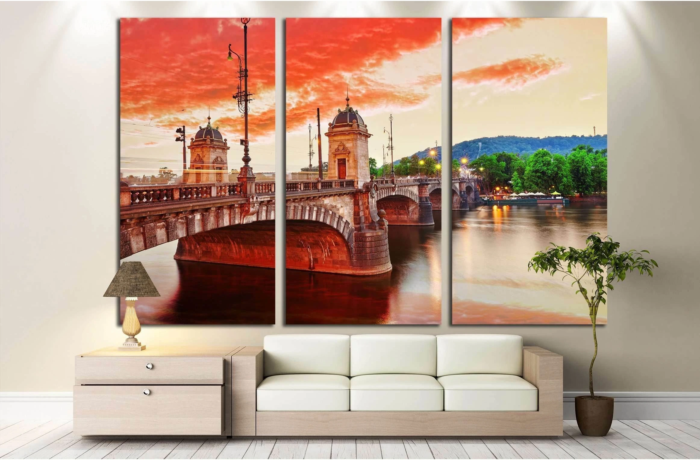 Old Bridge Legii from the waterfront of the Vltava River.Prague.Czech Republic №3032 Ready to Hang Canvas Print - Zellart Canvas Prints ALL_Products, s-3032