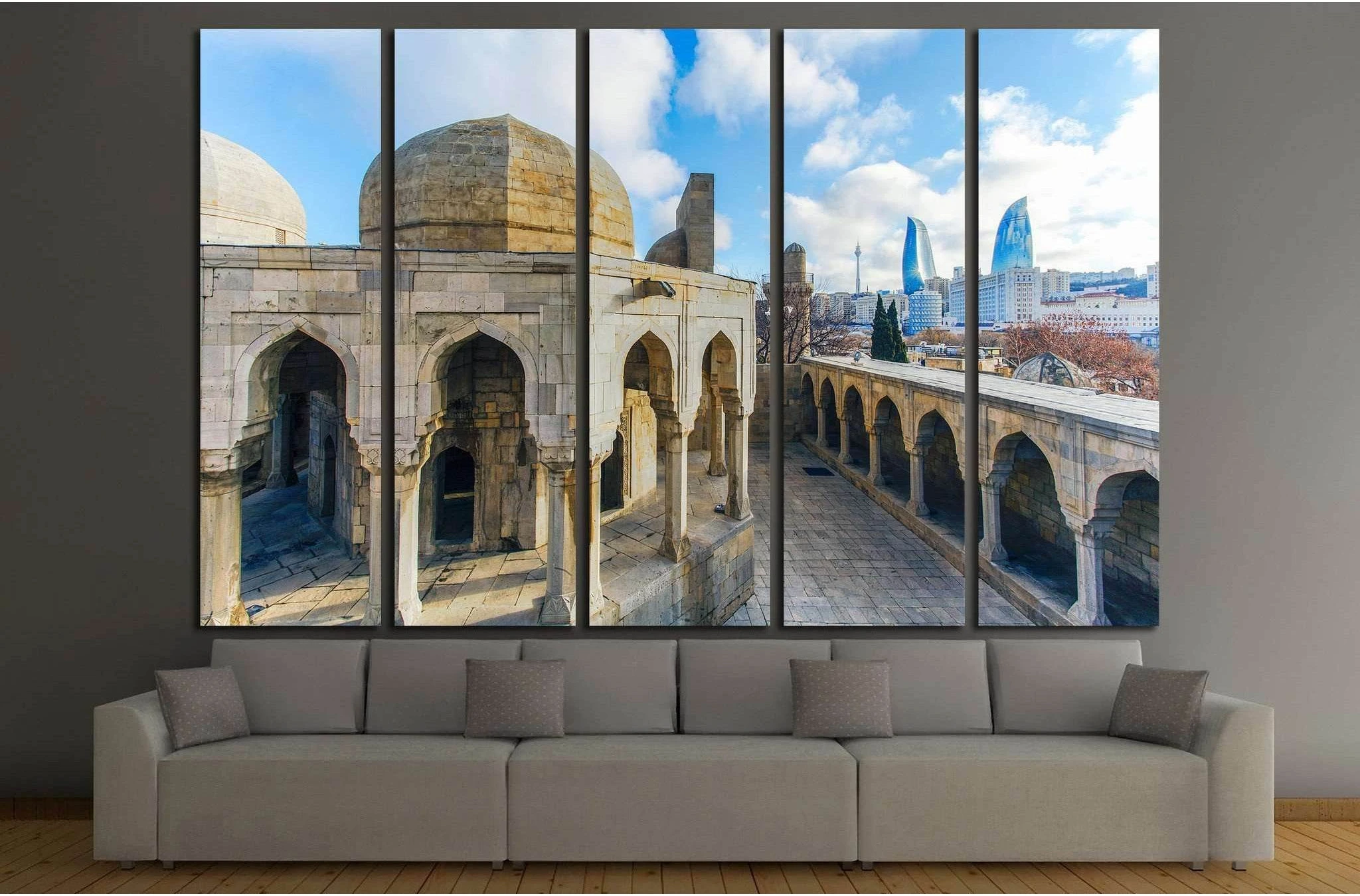 Old City in Baku, Flame Towers №1557 Ready to Hang Canvas Print - Zellart Canvas Prints ALL_Products, s-1557